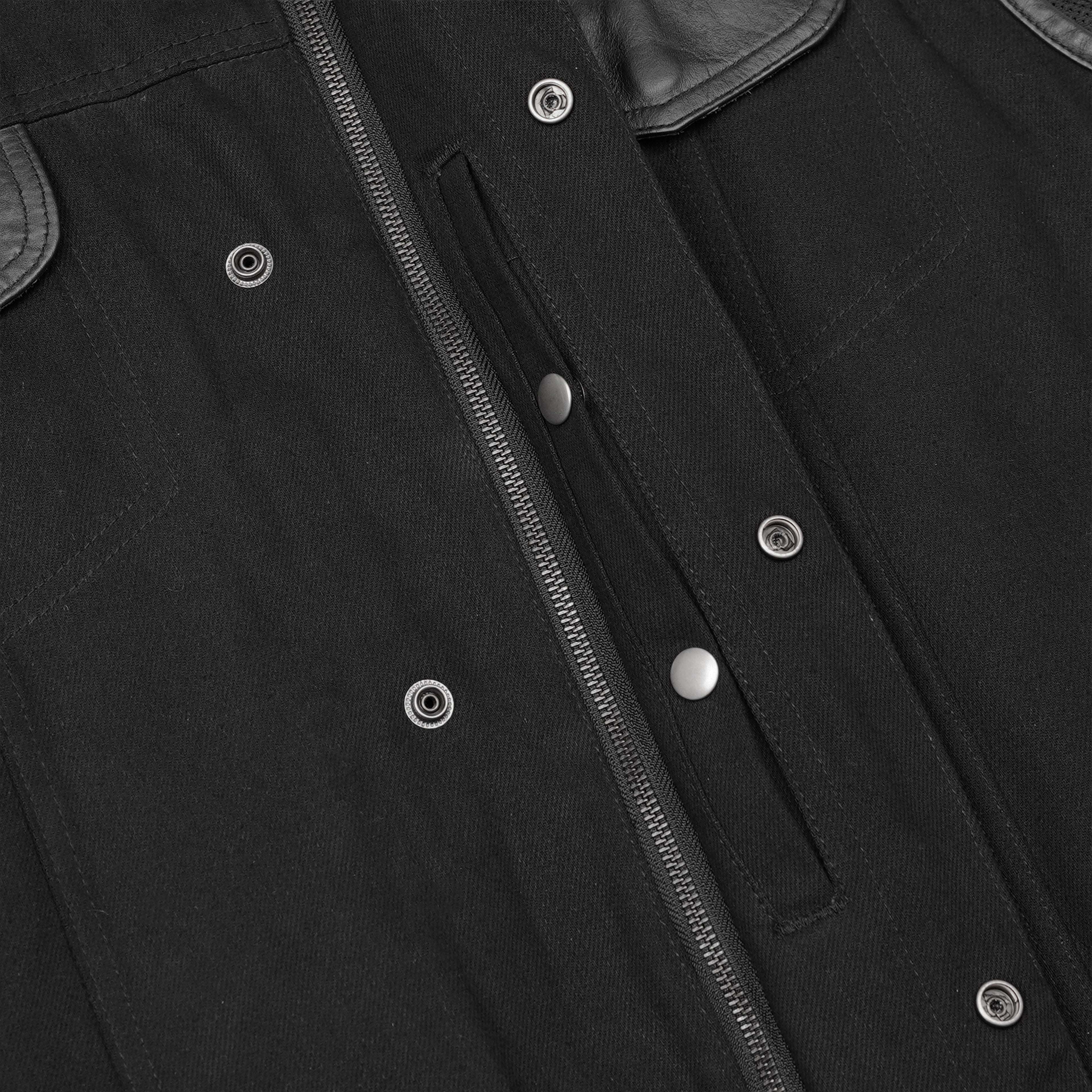 Men's Black Denim Single Panel Concealment Vest W/Leather Trim-