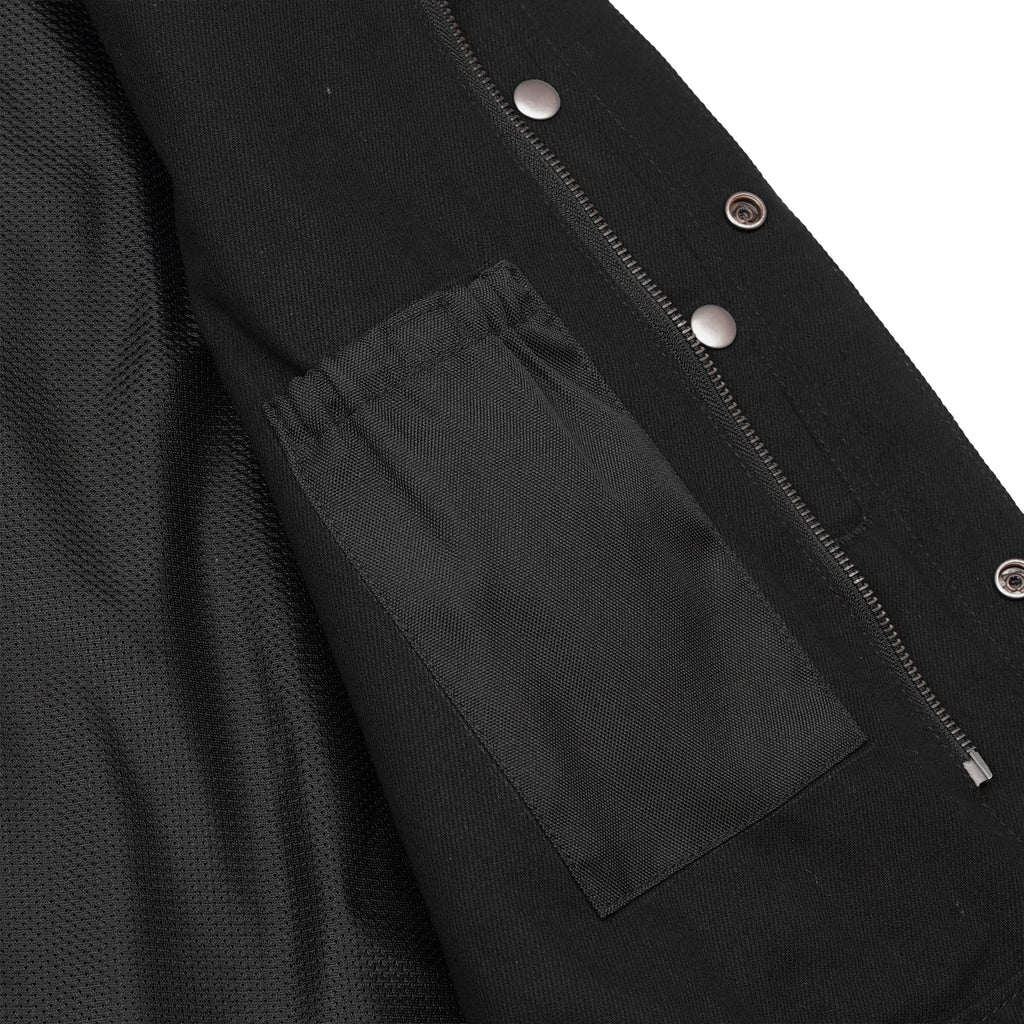 Men's Black Denim Single Panel Concealment Vest W/Leather Trim-