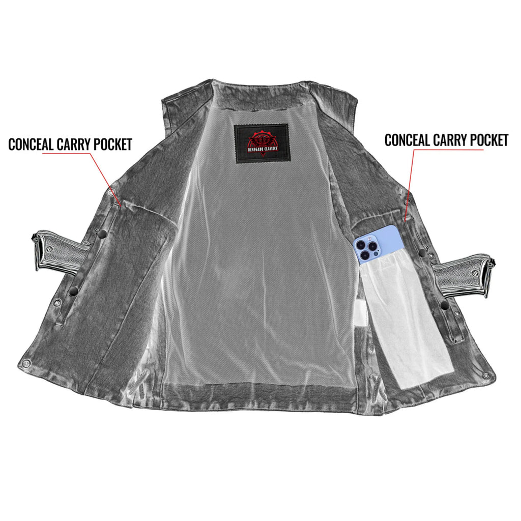 Women's Single Back Panel Concealed Carry Denim Vest - Blue