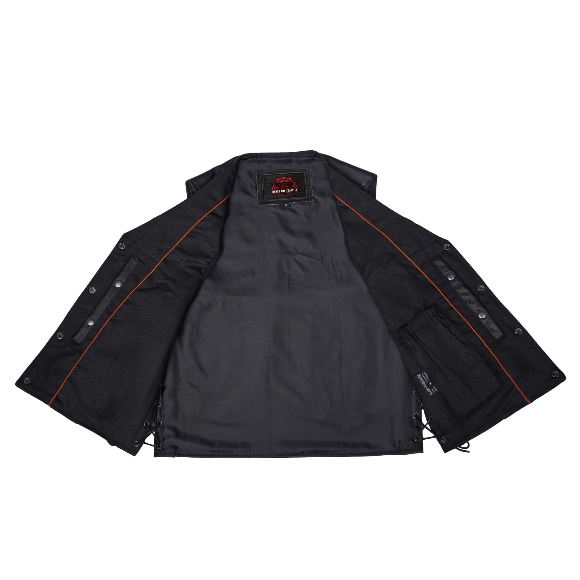 Clubster Men's Black Milled Cowhide Side Lace Motorcycle Leather Vest