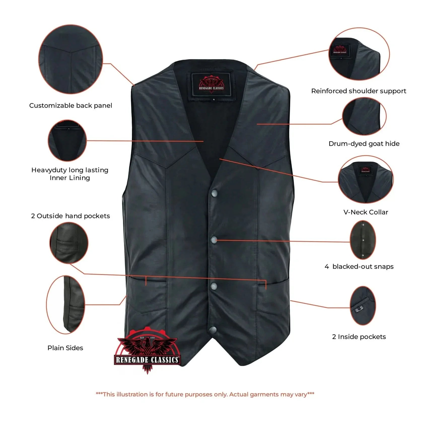 Men's Traditional Light Weight Black Leather Motorcycle Vest