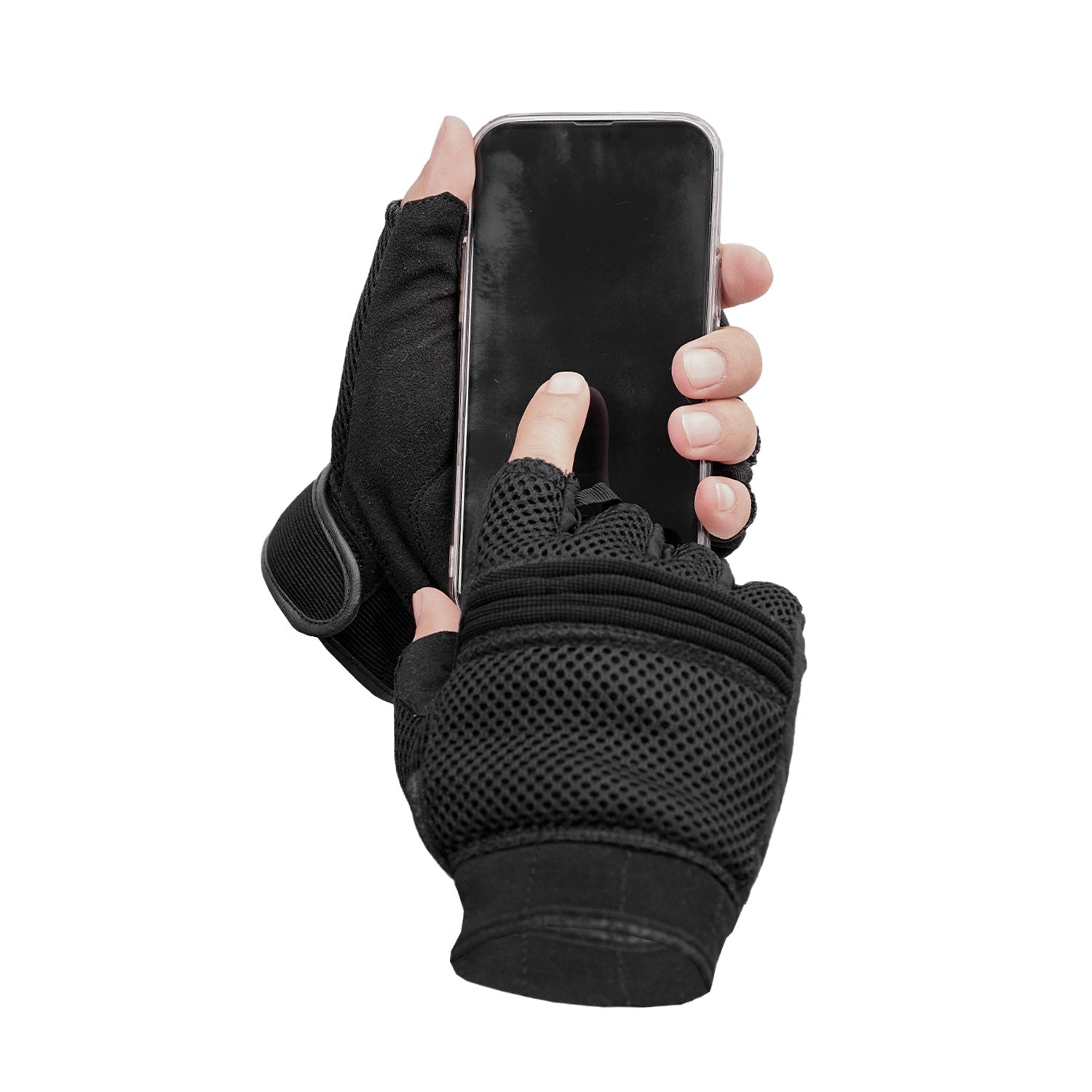 Synthetic Leather/ Mesh Fingerless Glove