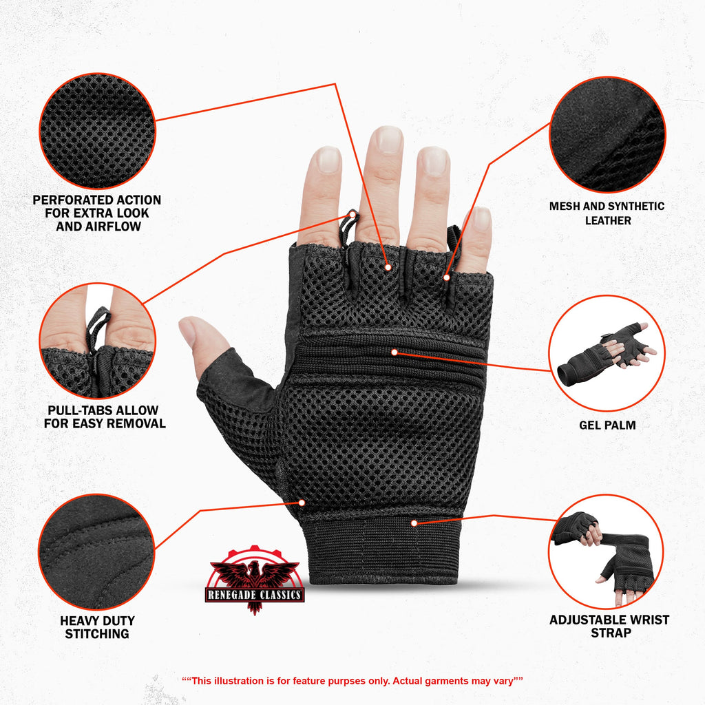Synthetic Leather/ Mesh Fingerless Glove