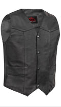 Men's Traditional Leather Motorcycle Vest - Black