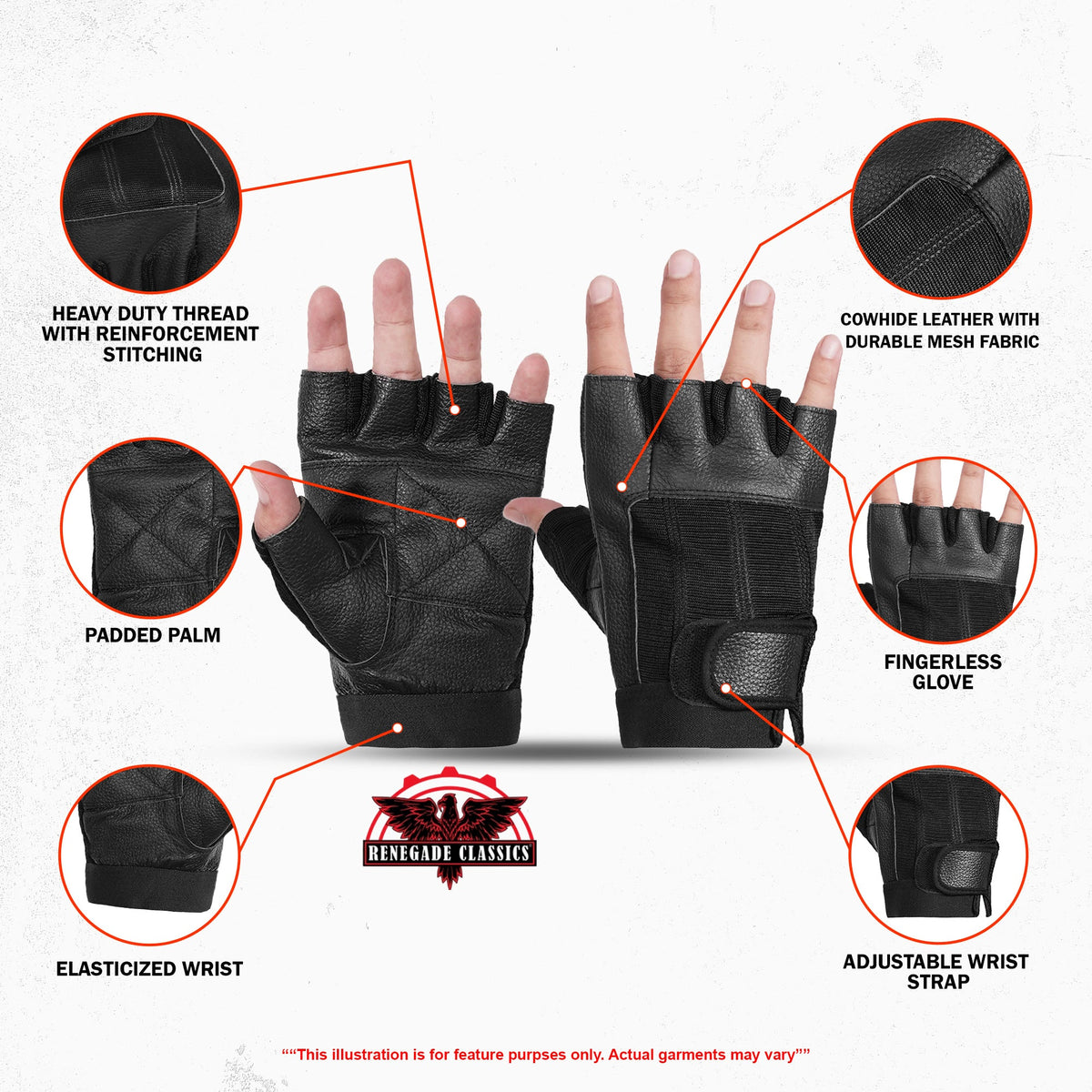 Leather/ Mesh Fingerless Glove
