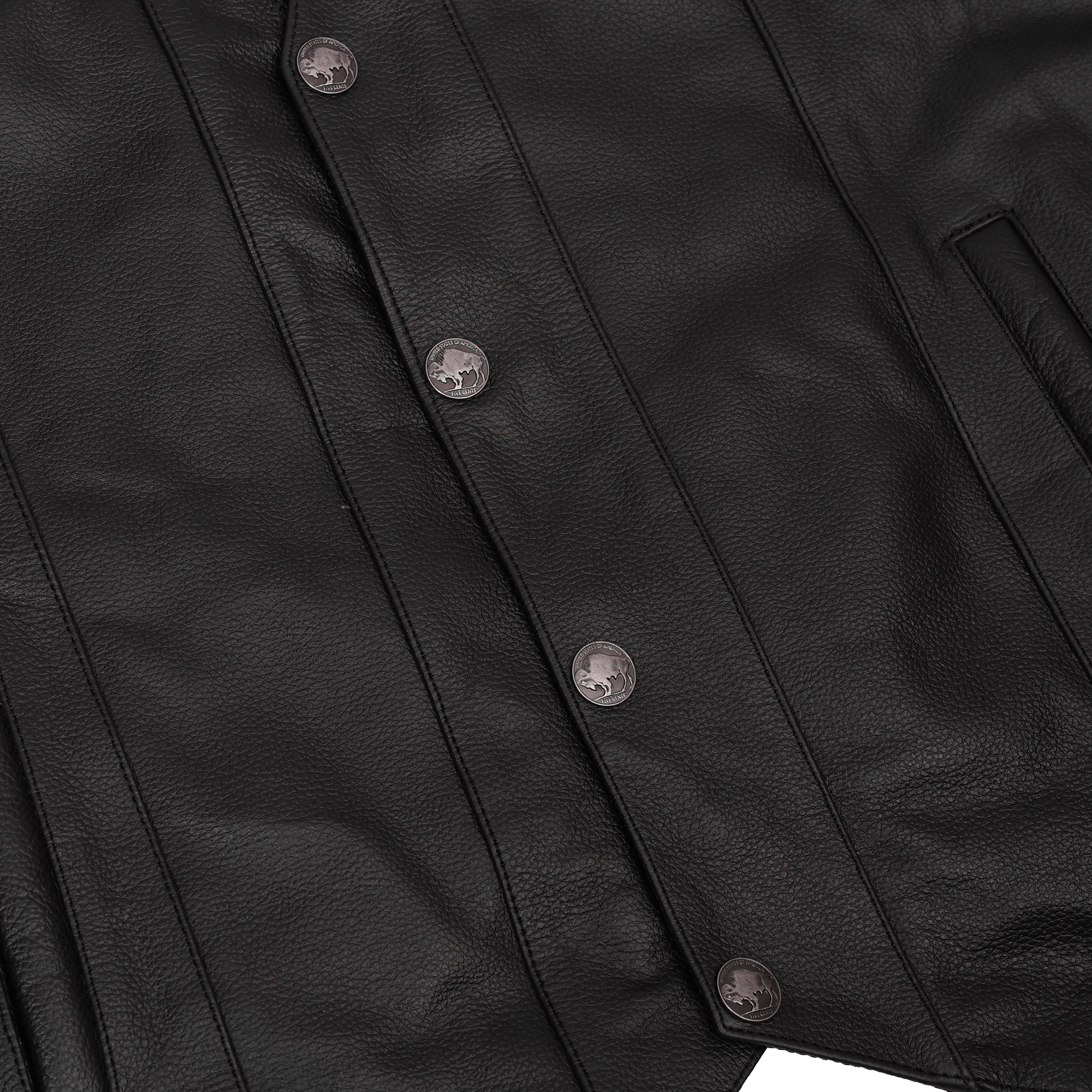 Men's Milled Single Back Panel Leather  Vest - Black