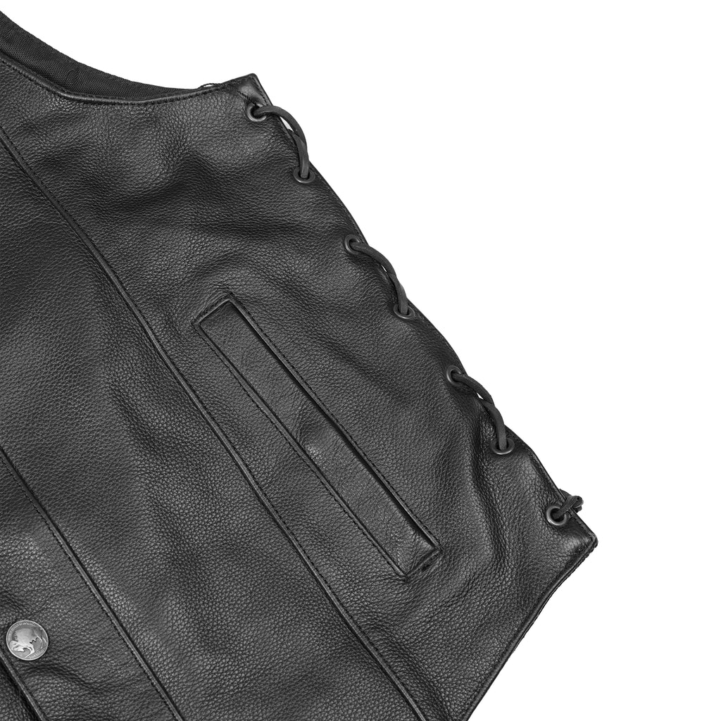 Hawk Men's Classic Black Leather Motorcycle Vest