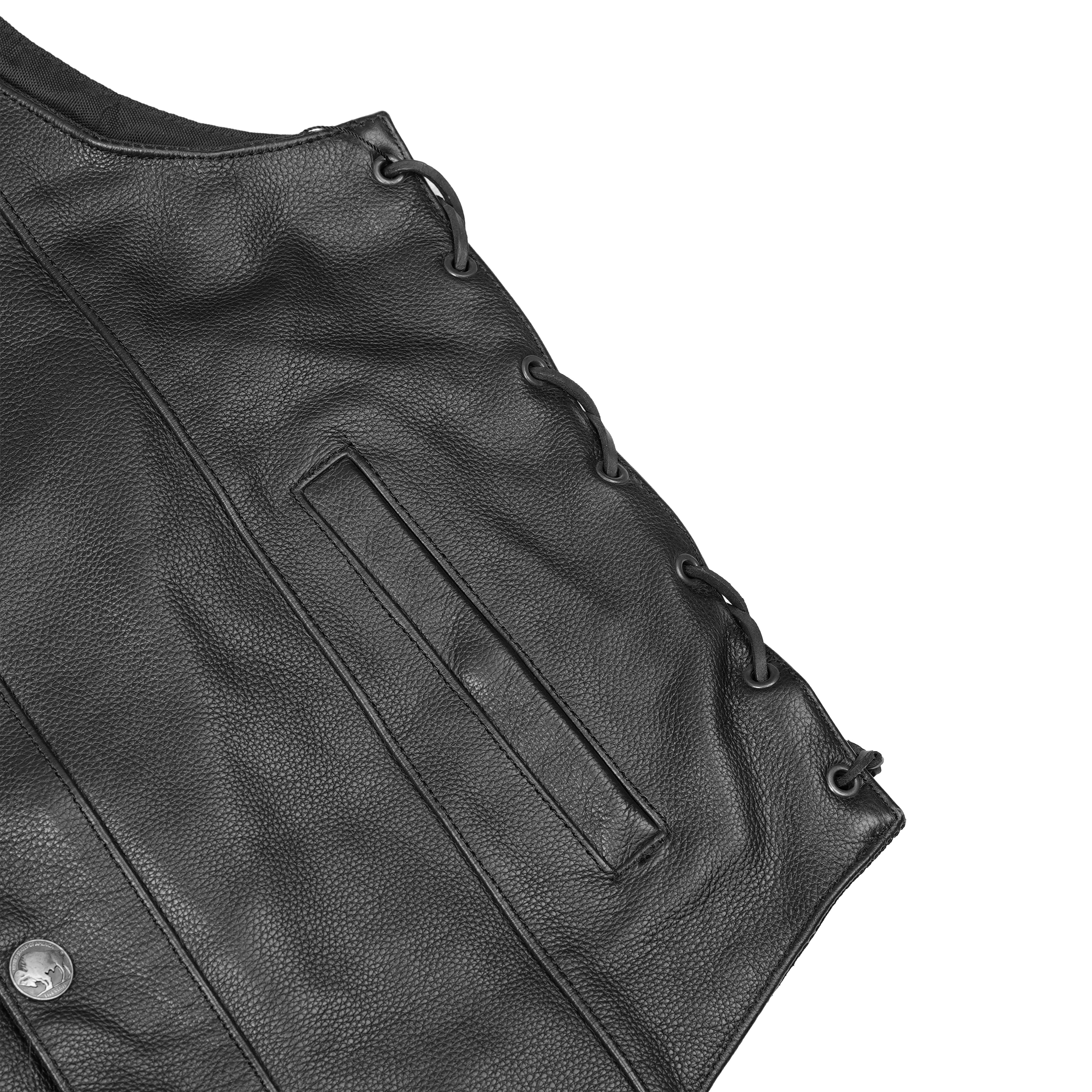 Hawk Men's Classic Black Leather Motorcycle Vest