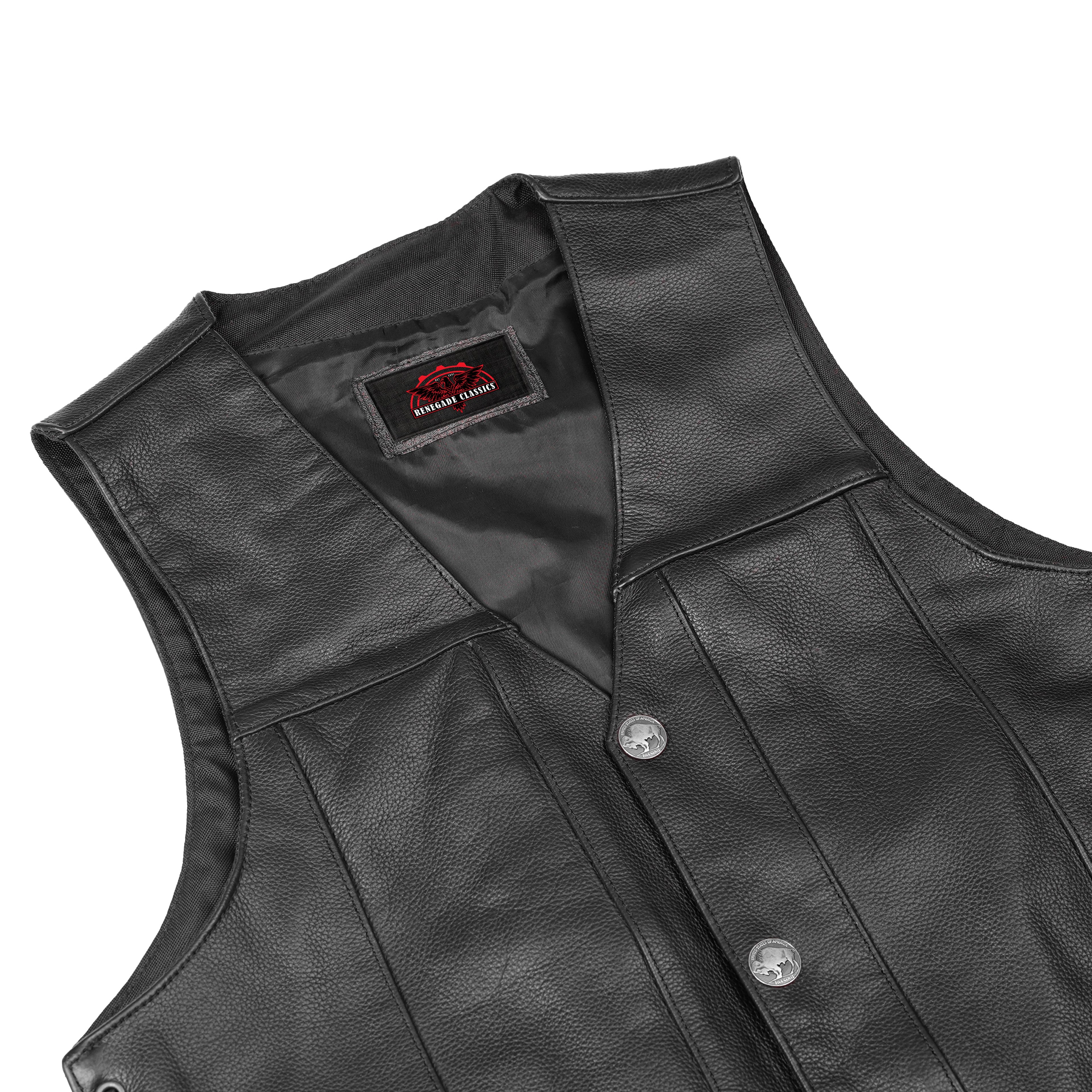 Hawk Men's Classic Black Leather Motorcycle Vest