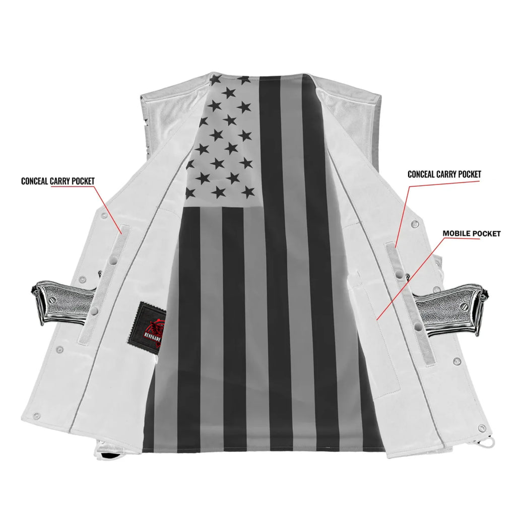 Men's Honor Ride Black Leather Motorcycle with Vest Red Stitching