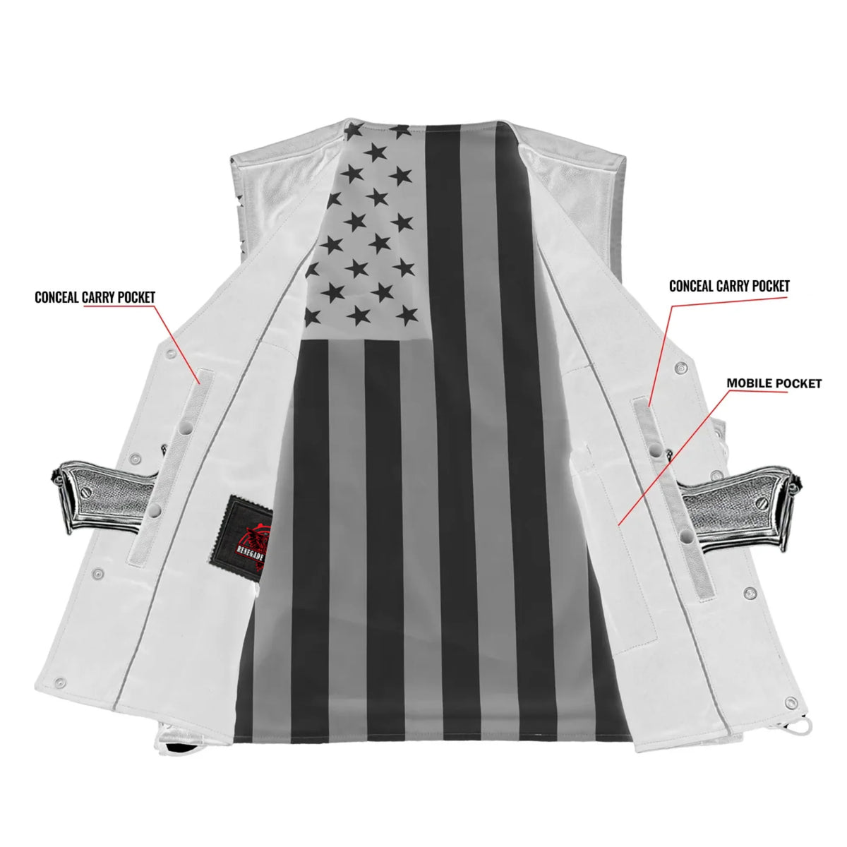 Men's Honor Ride Black Leather Motorcycle with Vest Red Stitching