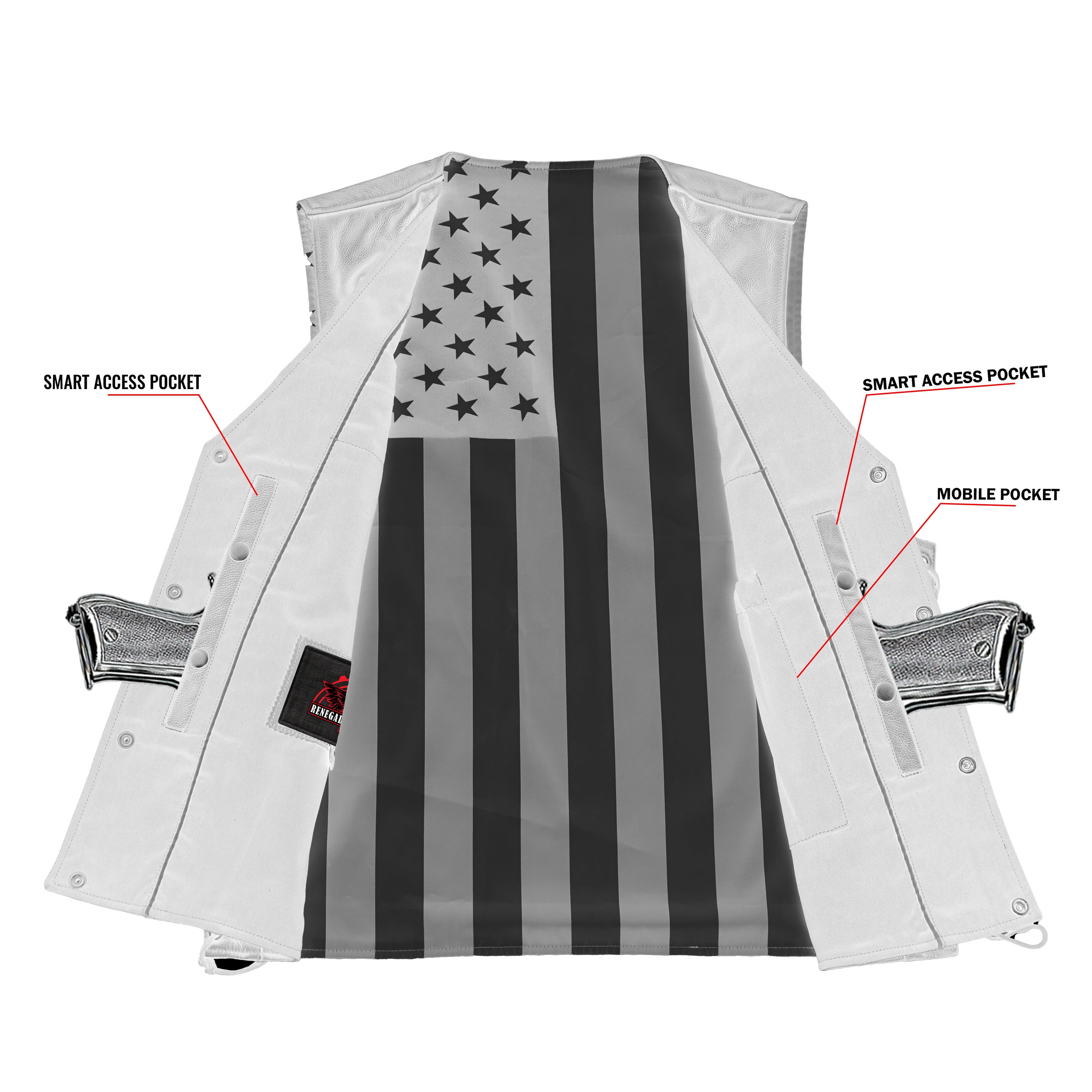 Men's Honor Ride Black Leather Motorcycle with Vest Red Stitching