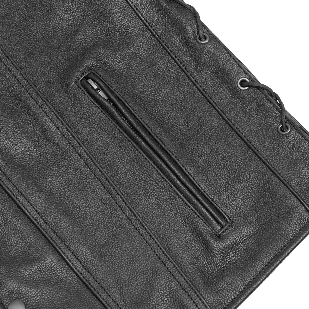 Men's Tall Classic Tapered Bottom Biker Leather Vest- Black