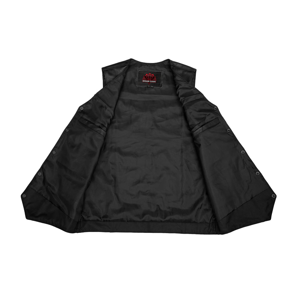 Men's Tall Classic Motorcycle Leather Vest - Black