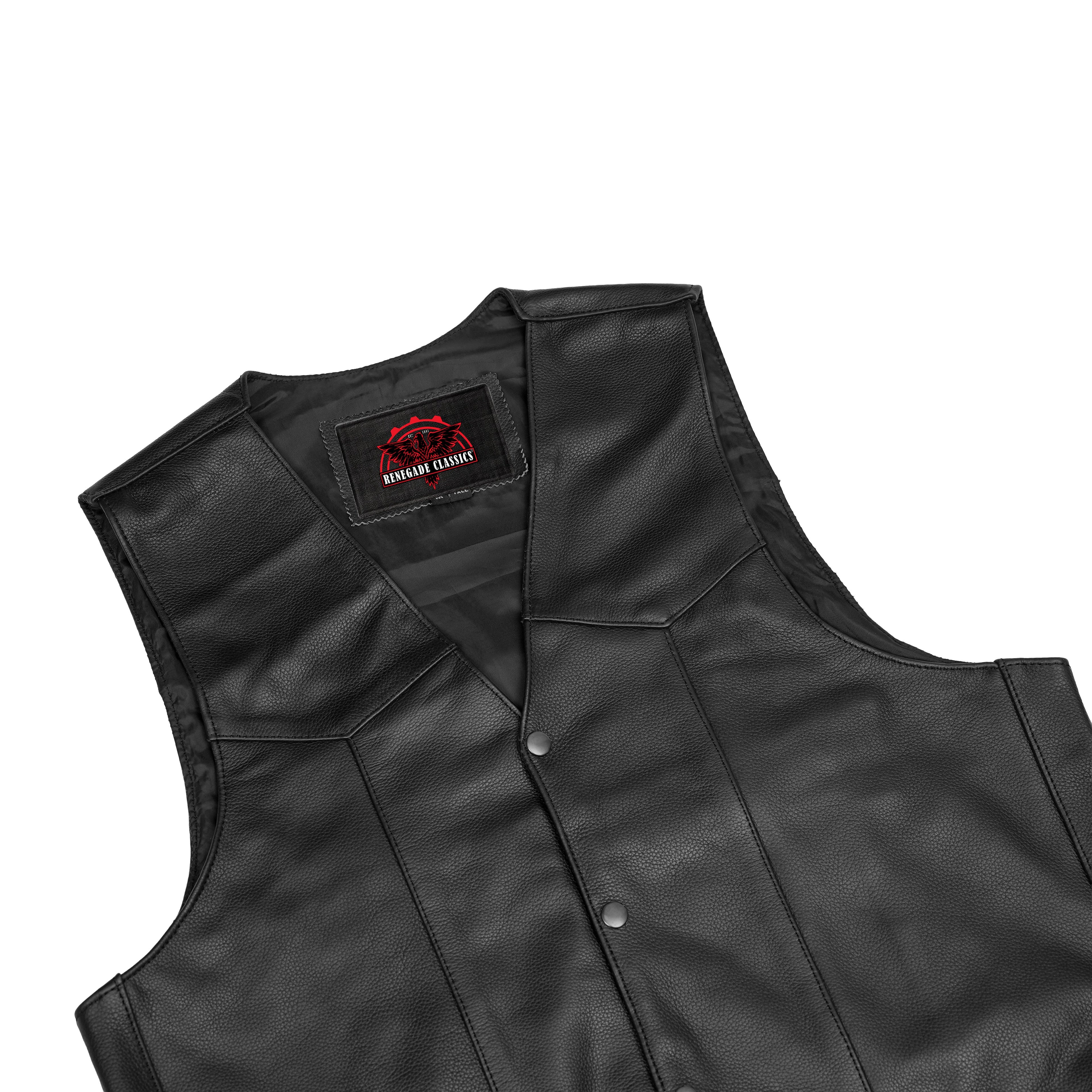 Men's Tall Classic Motorcycle Leather Vest - Black