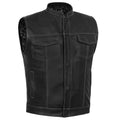 Men's Paisley Black Leather Motorcycle Vest with White Stitching