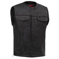 Men's Collarless Perforated Leather Vest - Black