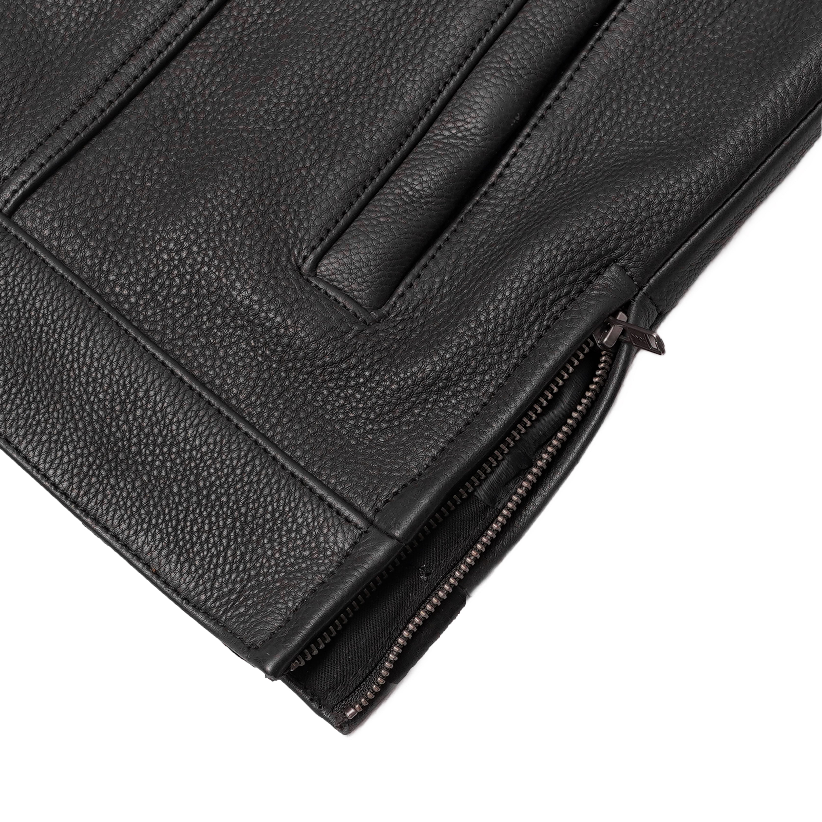 Men's Black Leather Motorcycle Vest with Upgraded Style