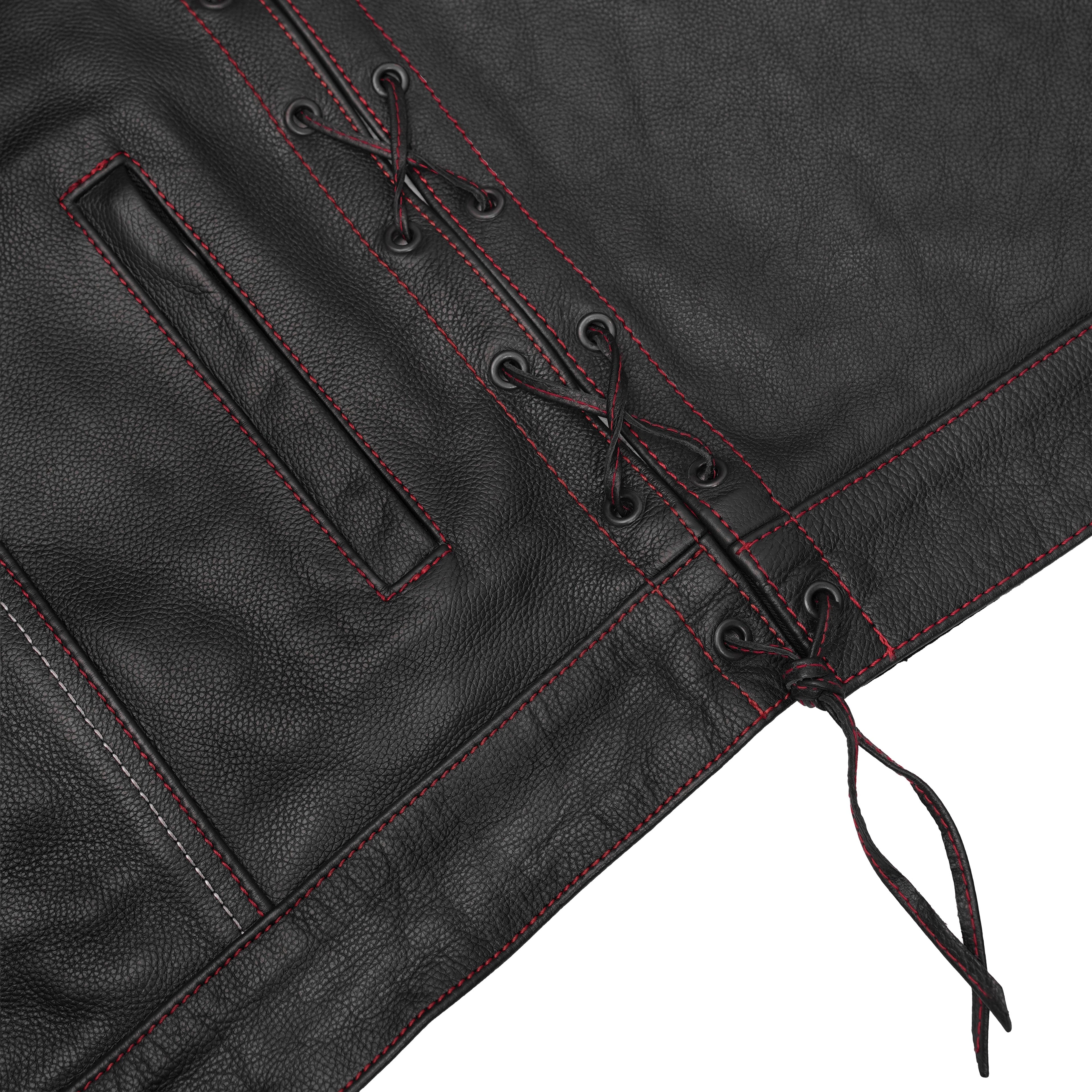 Men's Road Edge Leather Black Vest – Removable Hood