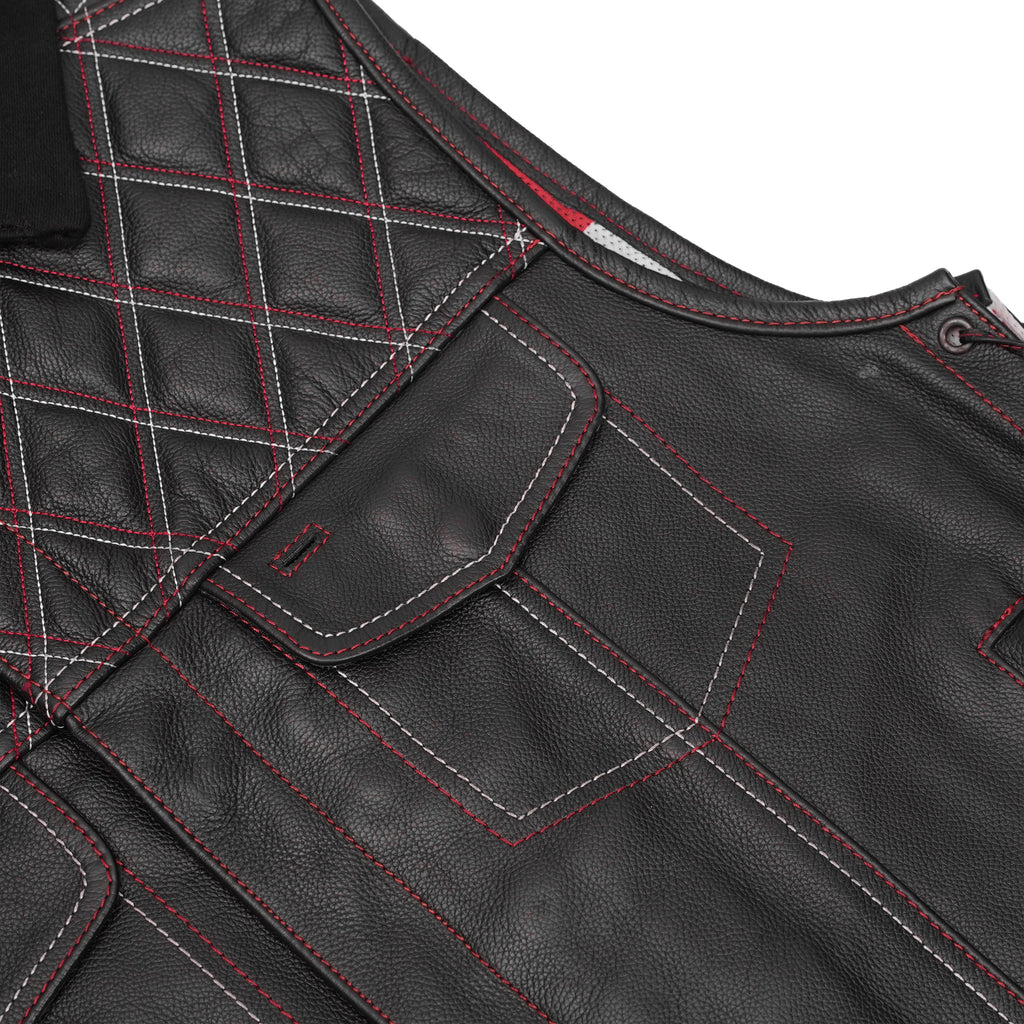 Men's Road Edge Leather Black Vest – Removable Hood