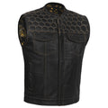 Men's Gold Rush Black Leather Vest - Yellow Stitching