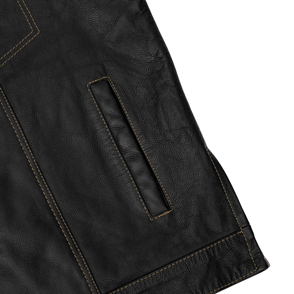 Men's Gold Rush Black Leather Vest - Yellow Stitching