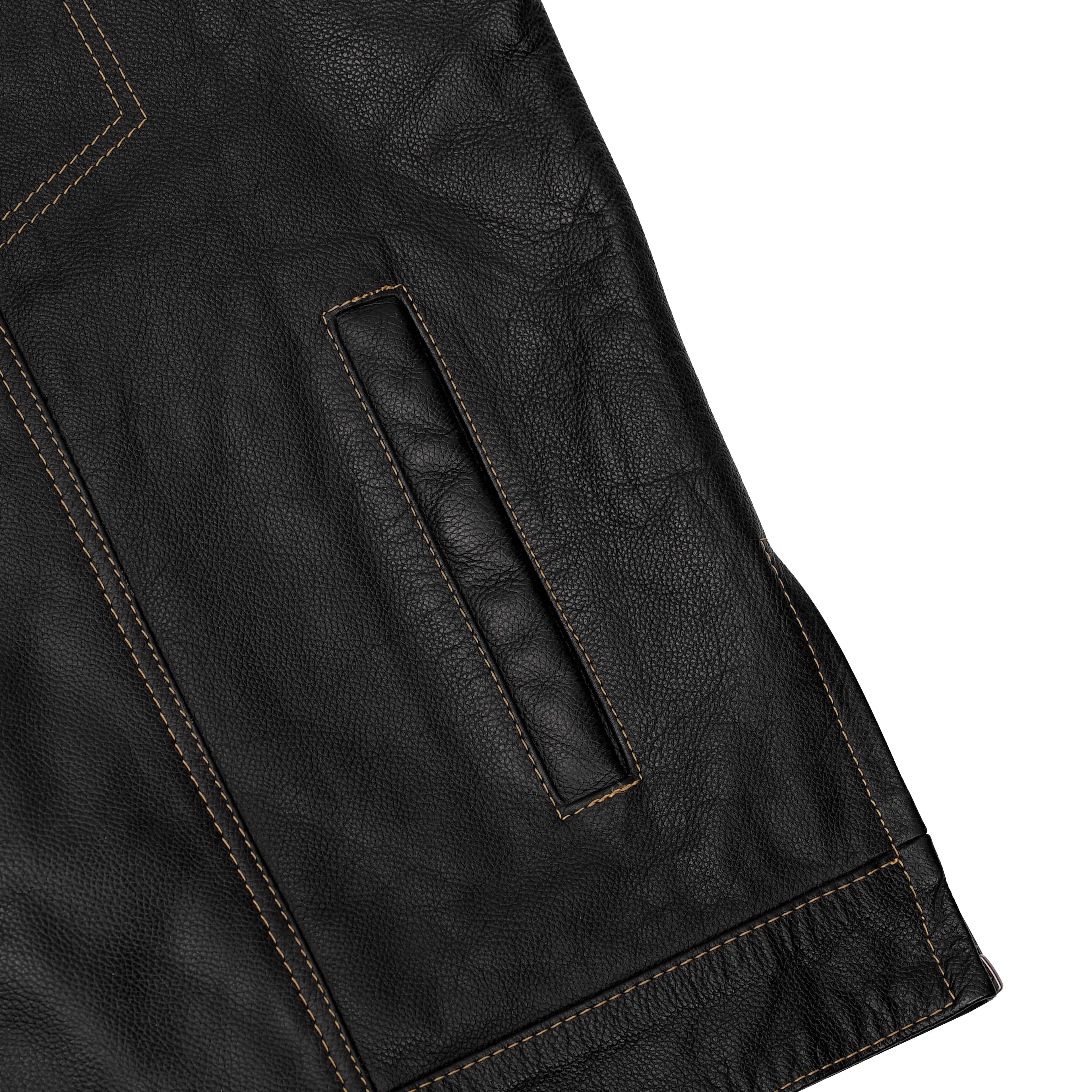 Men's Gold Rush Black Leather Vest - Yellow Stitching