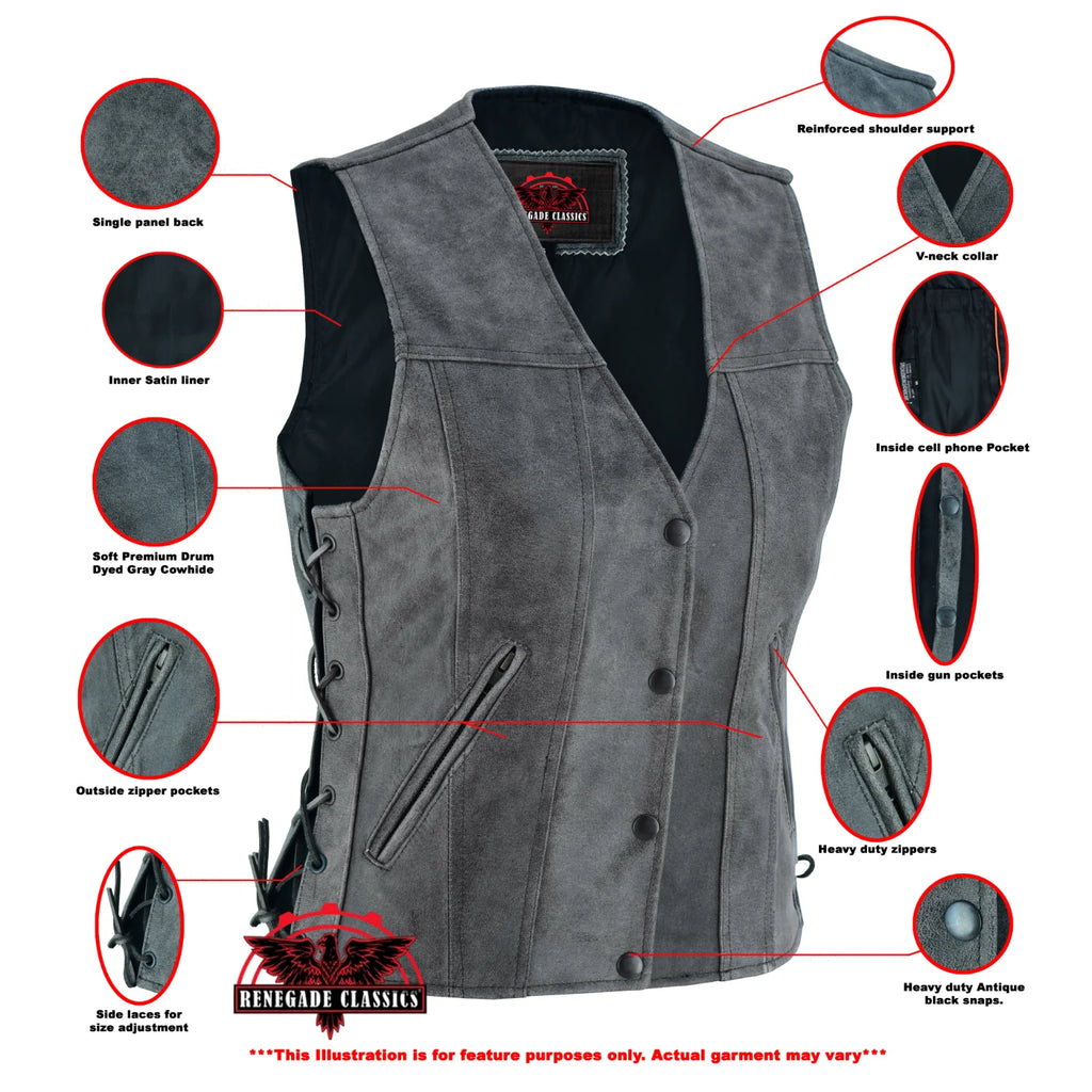 Women's Gray Single Back Panel Concealed Carry Vest