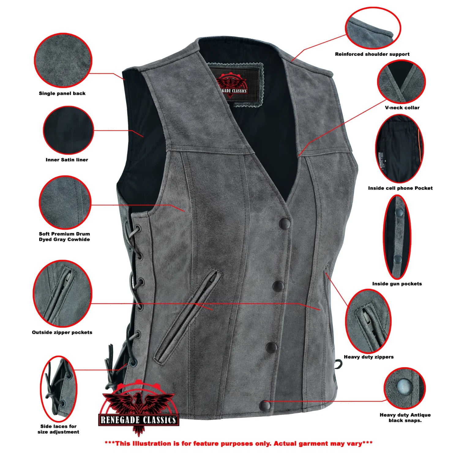 Women's Gray Single Back Panel Concealed Carry Vest