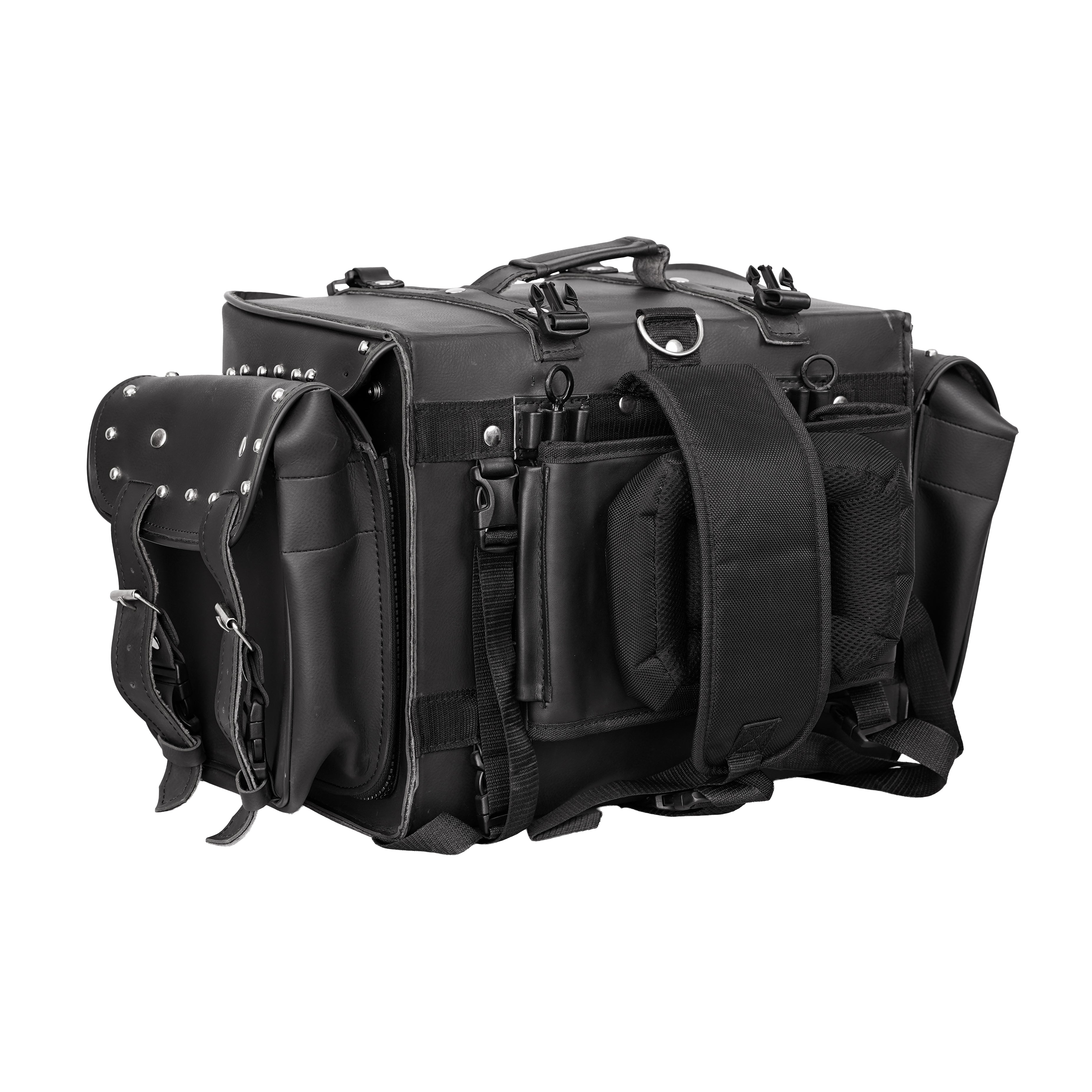 Leather Black PVC Large 4 Piece Motorcycle Touring Tail Bag wi