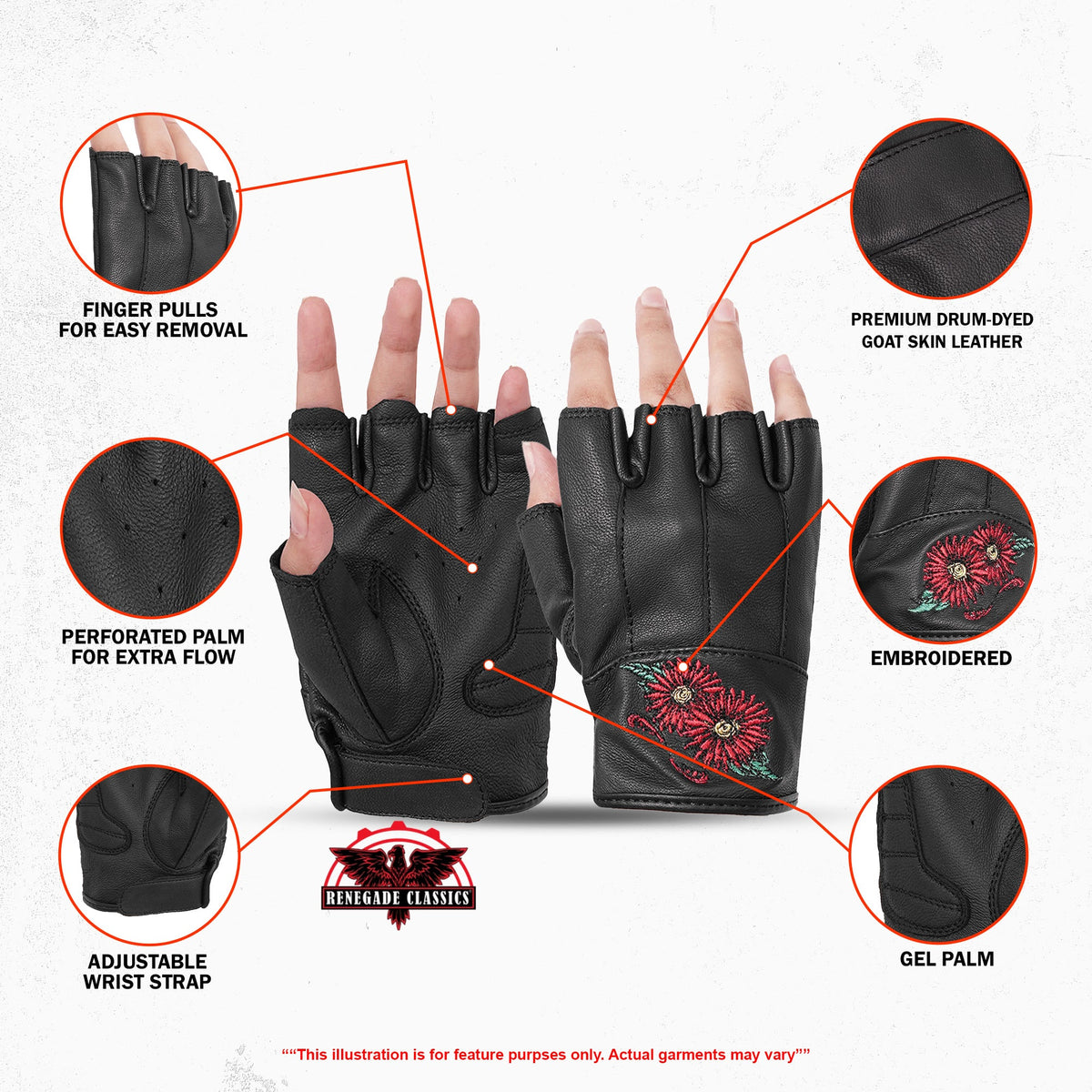Women's Embroidered Fingerless Glove