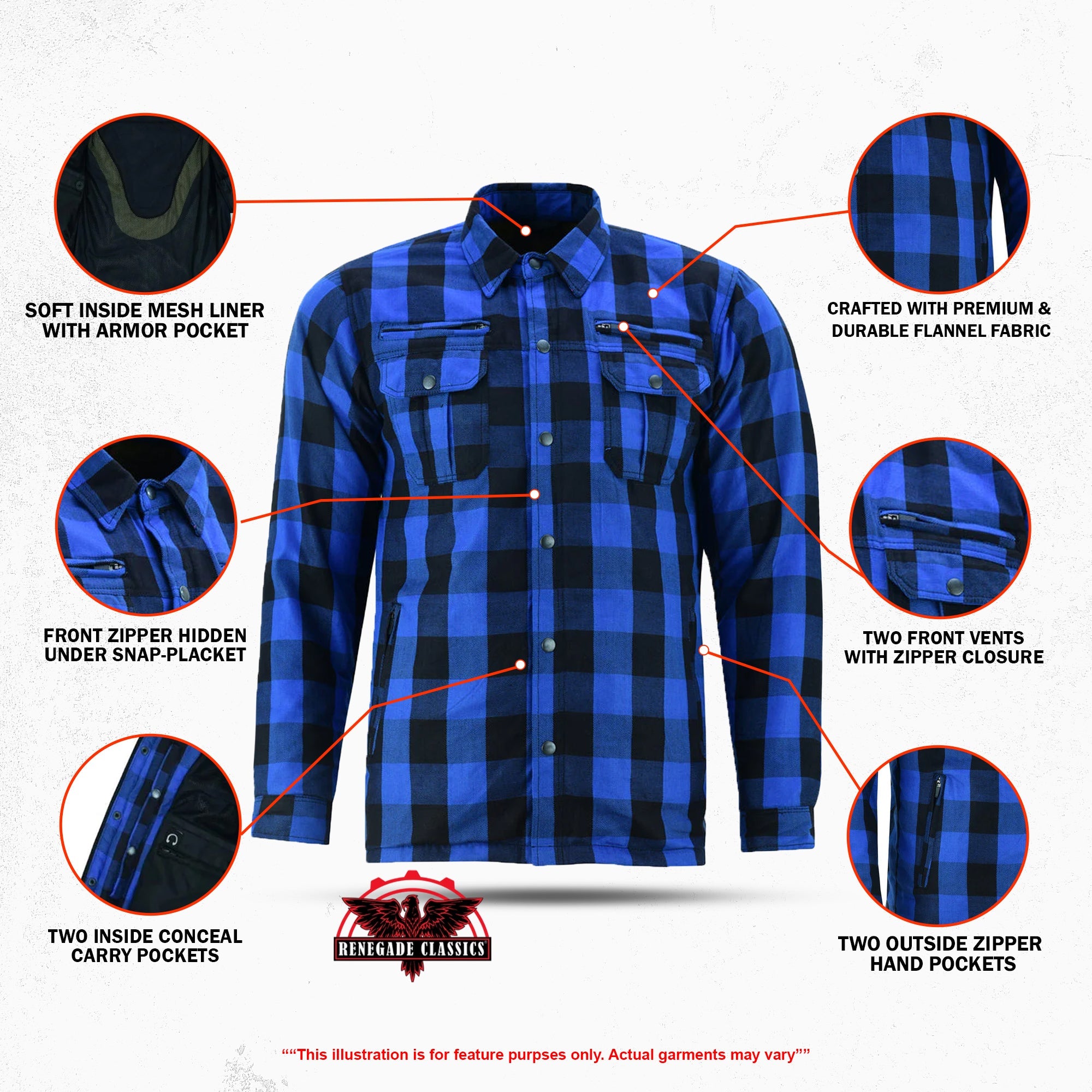 Lumberjack Men's  Armored Motorcycle Flannel Shirt - Blue