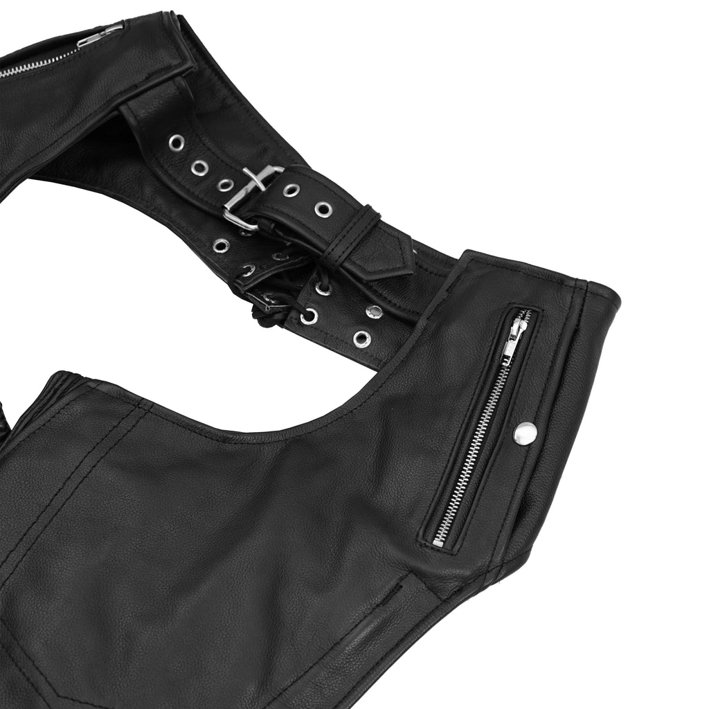 Rider Shield Black leather motorcycle chaps - Black
