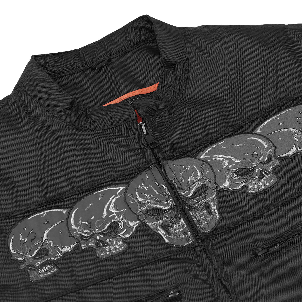 Men's Textile Scooter Style Jacket w/ Reflective Skulls