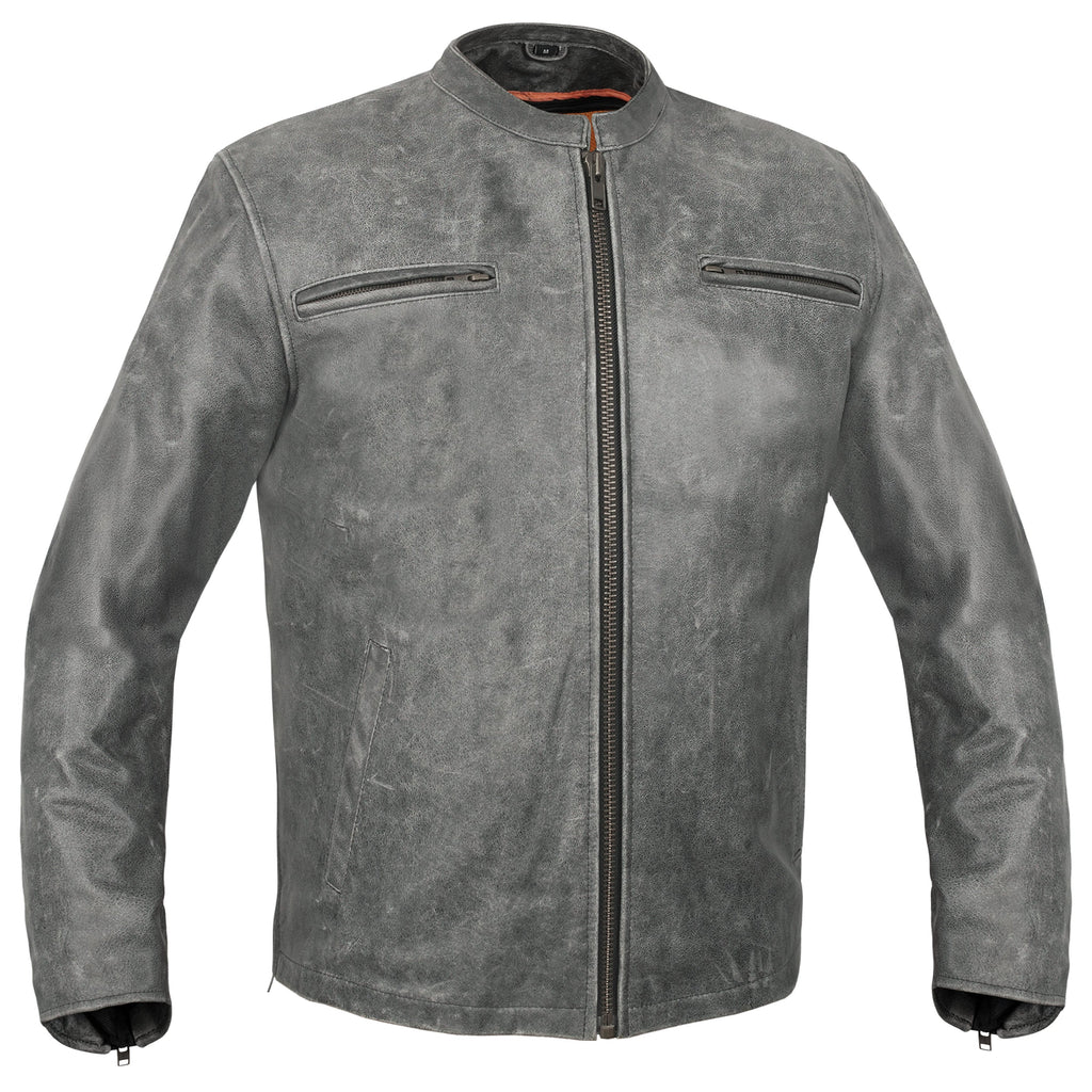 Men's Sporty Gray Leather Cruiser Jacket