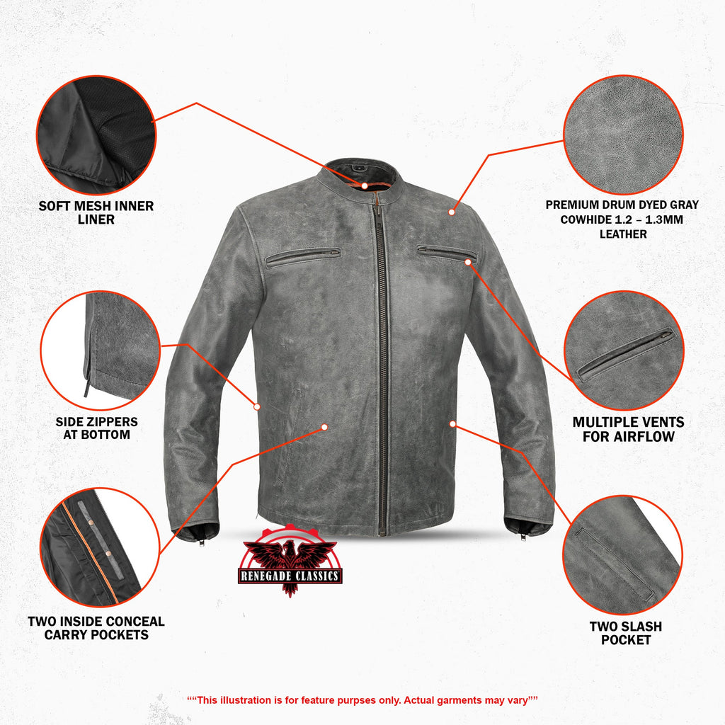 Men's Sporty Gray Leather Cruiser Jacket