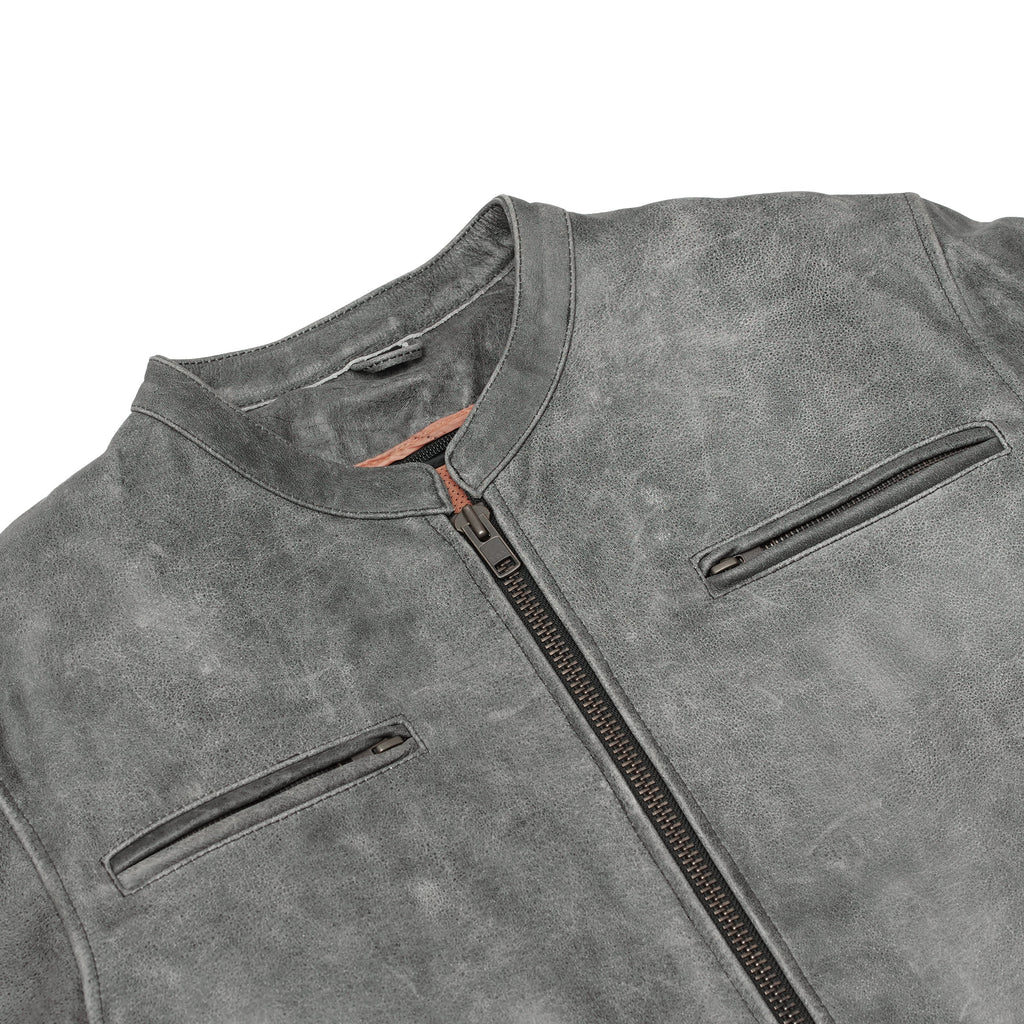 Men's Sporty Gray Leather Cruiser Jacket