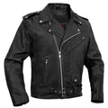 Men's Classic Plain Side Style Motorcycle Jacket - Black