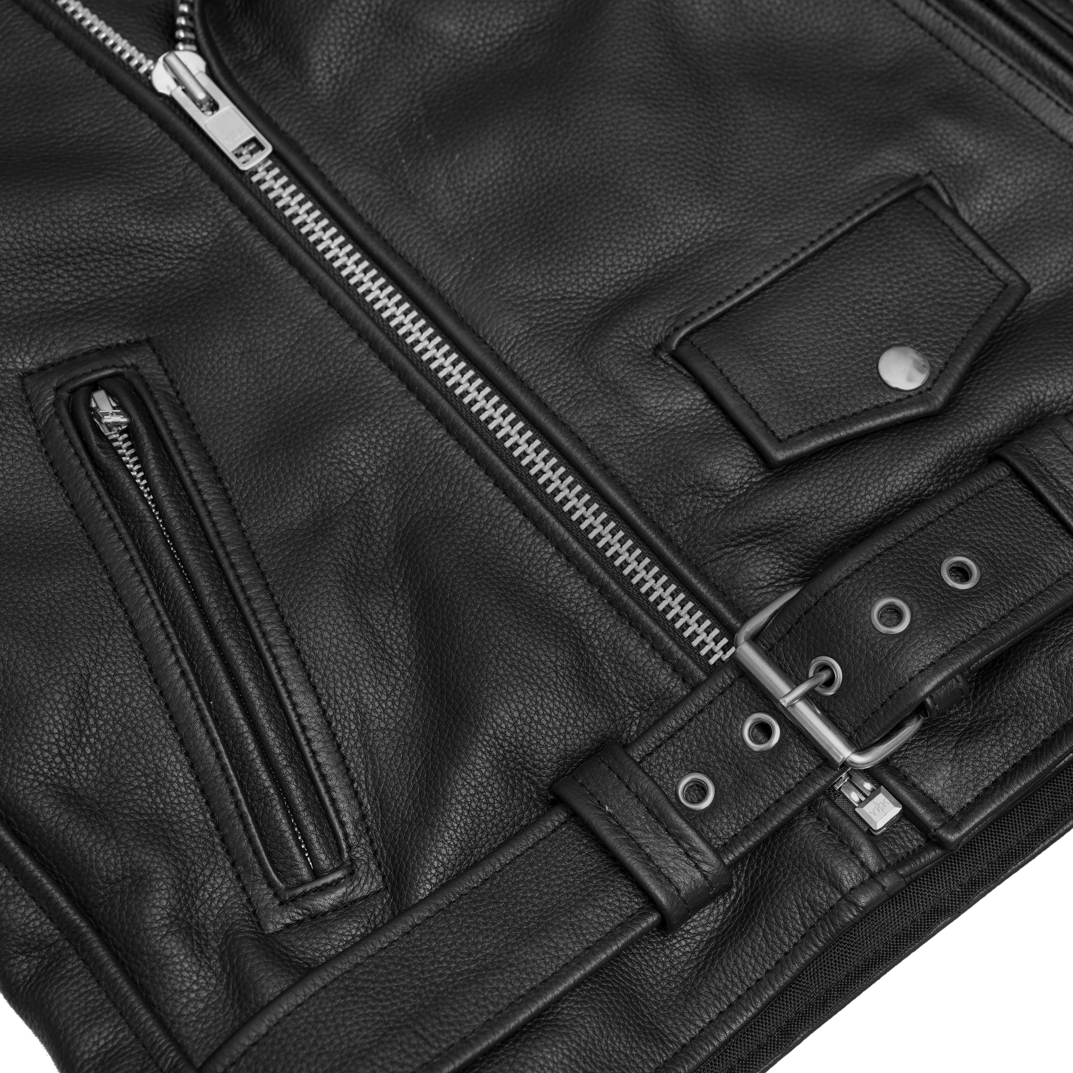 Men's Classic Plain Side Style Motorcycle Jacket - Black
