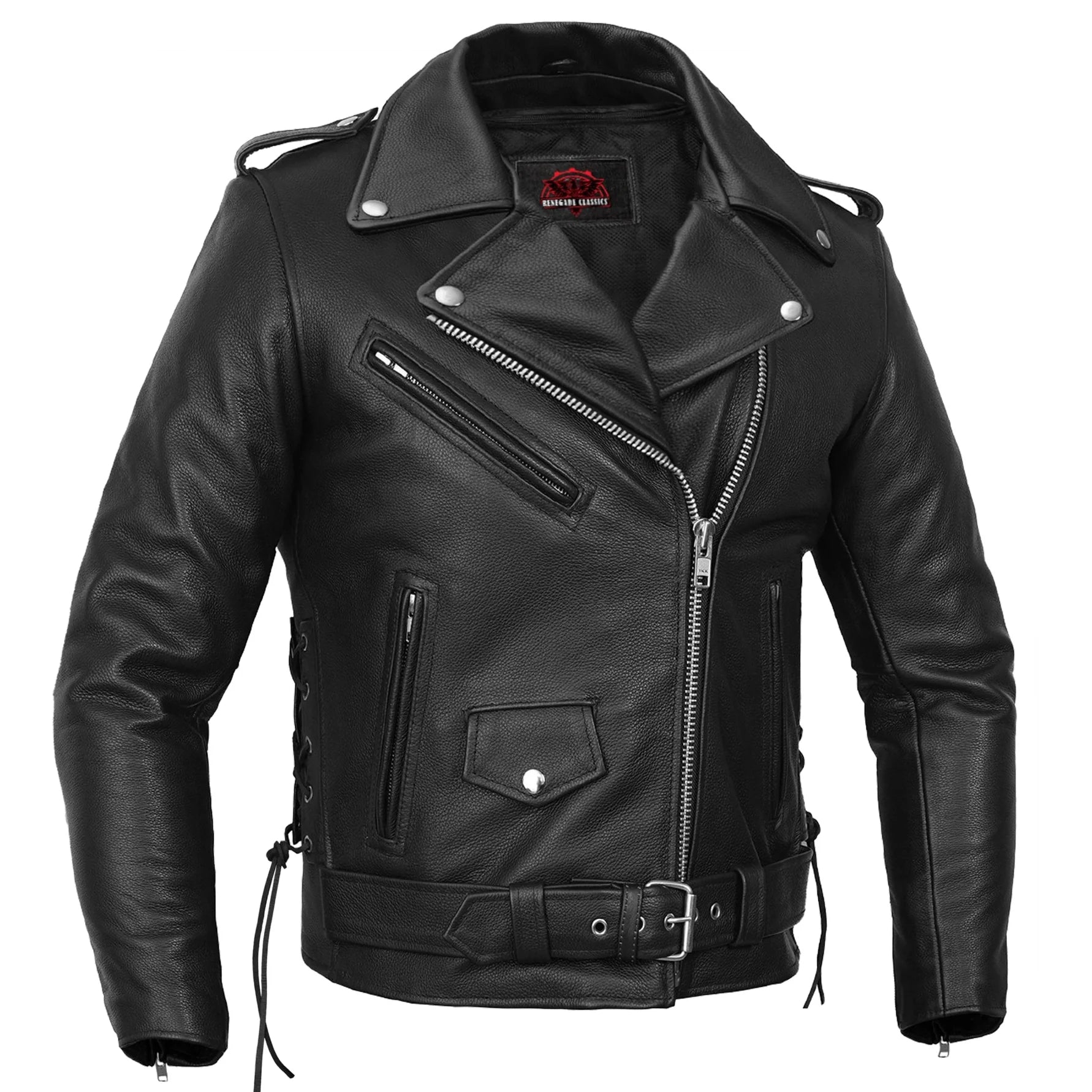 Men's Classic Side Lace Black Leather Motorcycle Jacket
