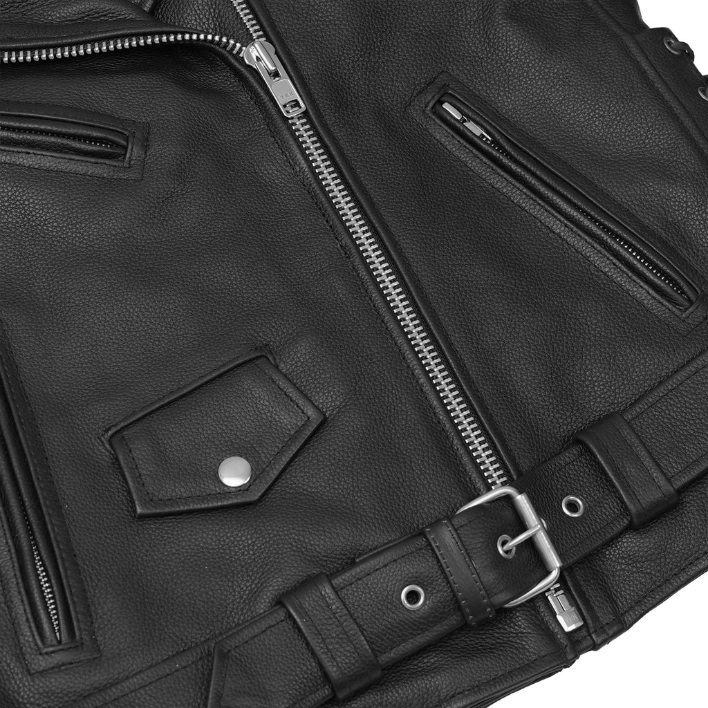 Men's Classic Side Lace Black Leather Motorcycle Jacket