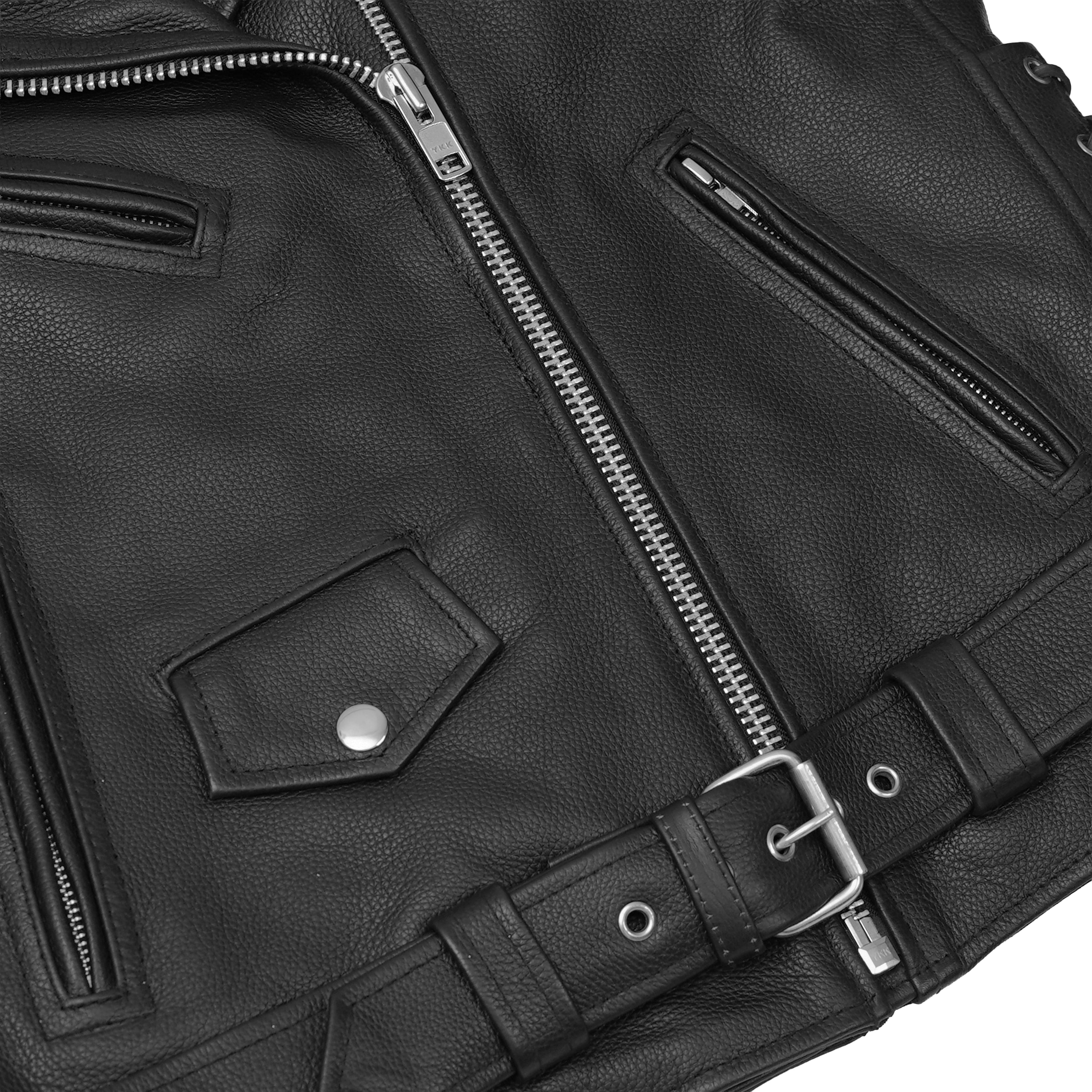 Men's Classic Side Lace Black Leather Motorcycle Jacket