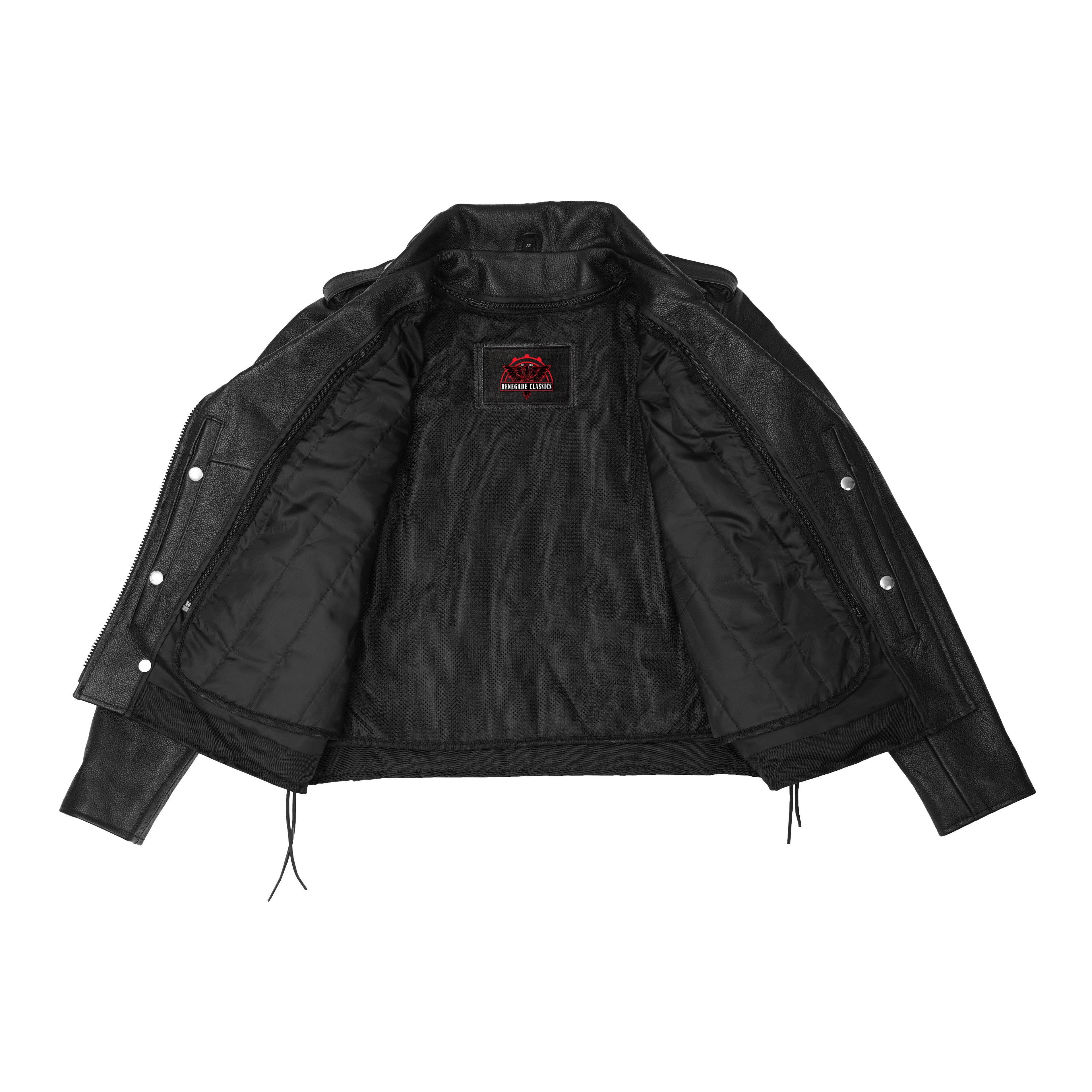 Men's Classic Side Lace Black Leather Motorcycle Jacket