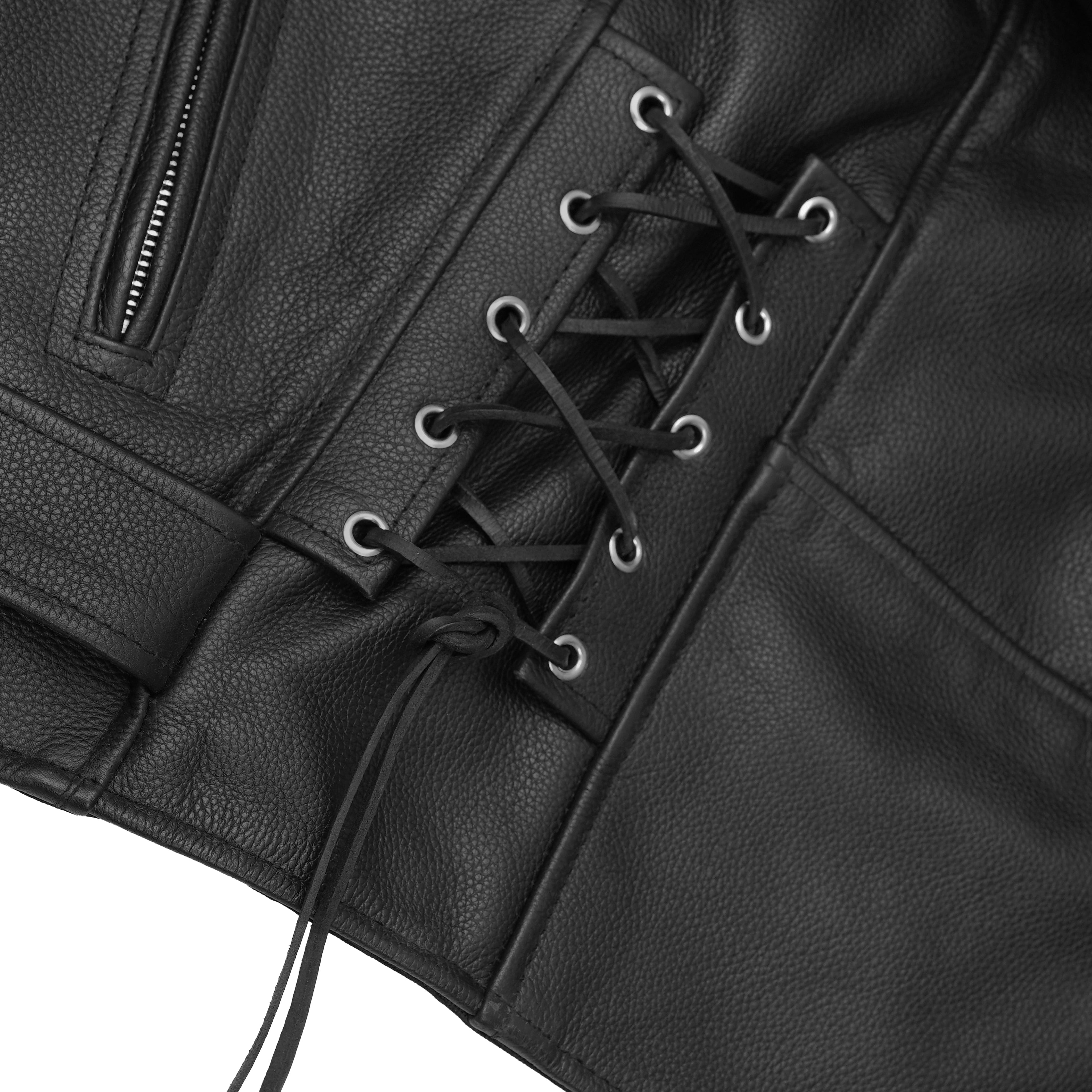 Men's Classic Side Lace Black Leather Motorcycle Jacket
