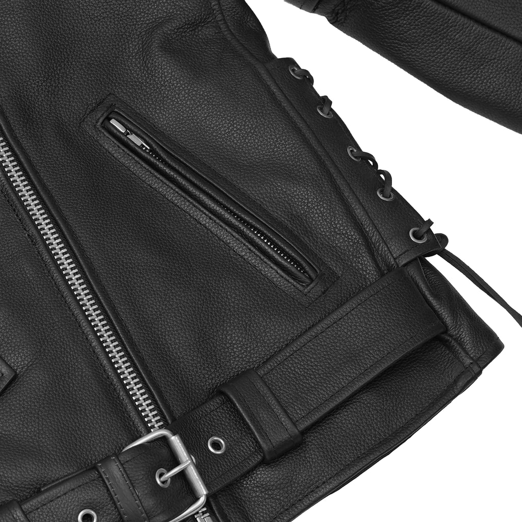 Men's Classic Side Lace Black Leather Motorcycle Jacket