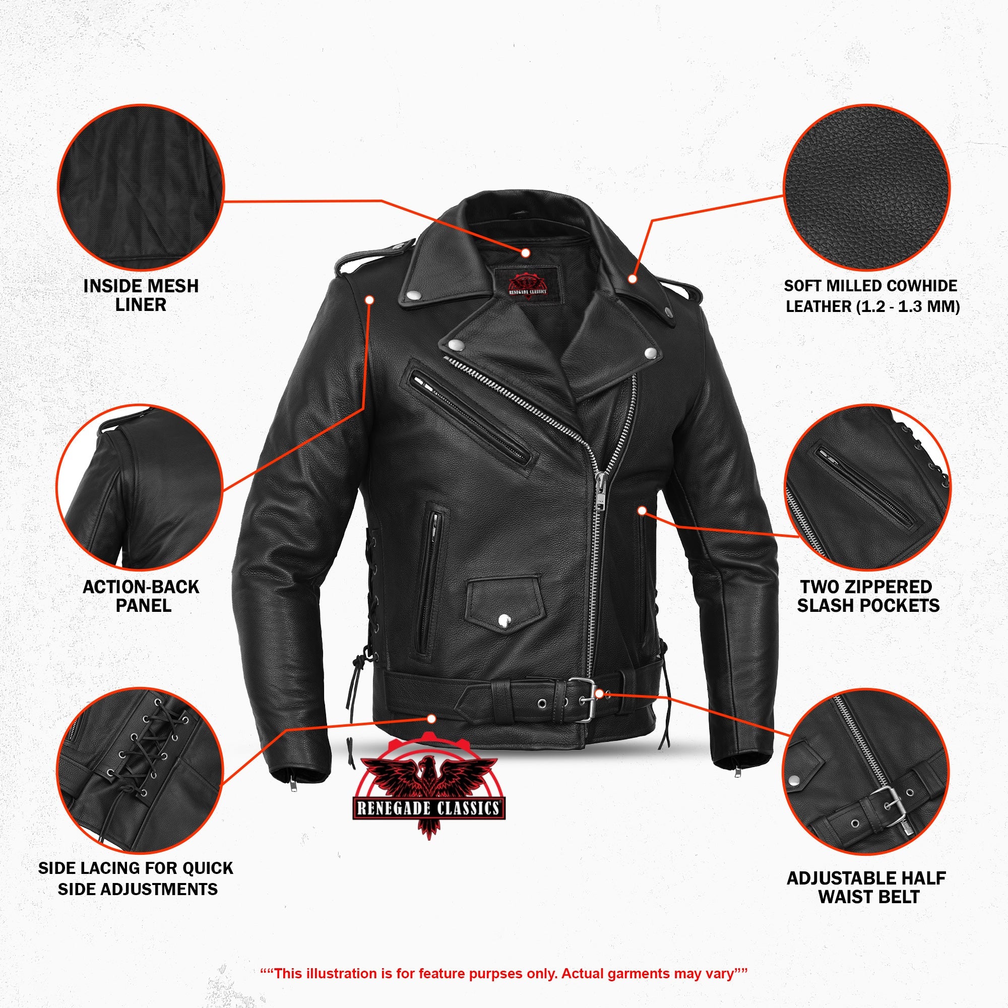 Men's Classic Side Lace Black Leather Motorcycle Jacket
