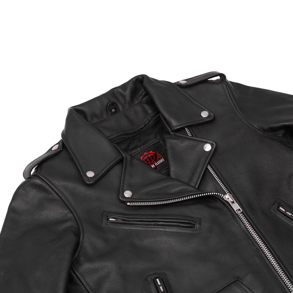 Men's Classic Side Lace Black Leather Motorcycle Jacket