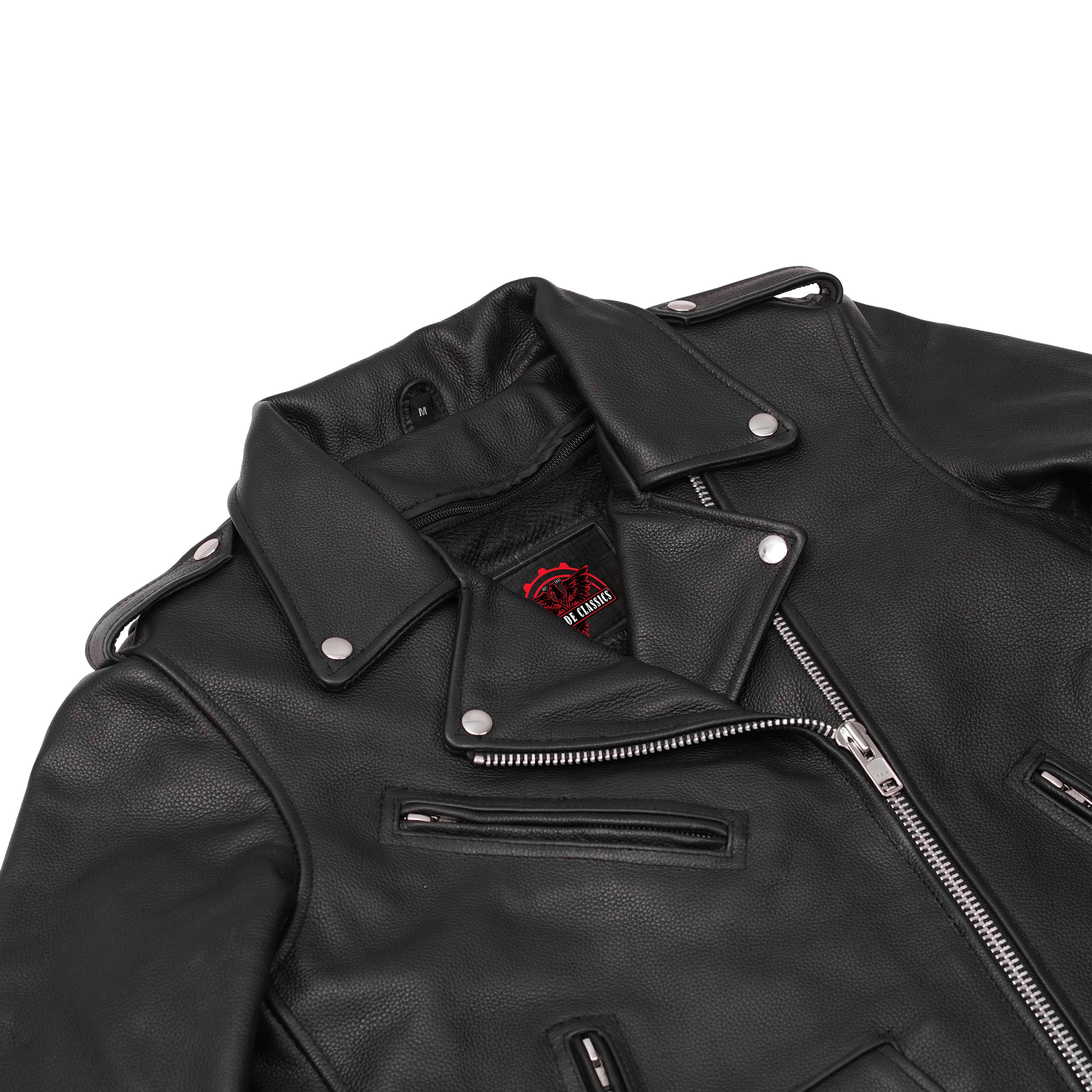 Men's Classic Side Lace Black Leather Motorcycle Jacket