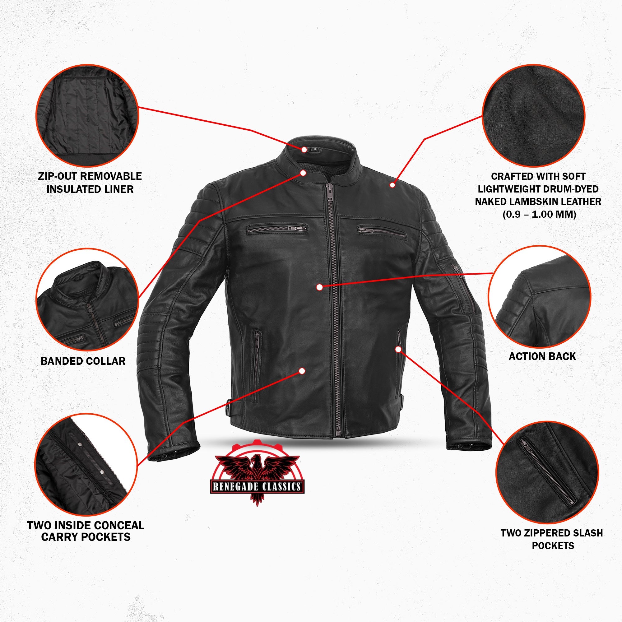 Men's Lightweight Drum Dyed Naked Lambskin Crossover Scooter - Black