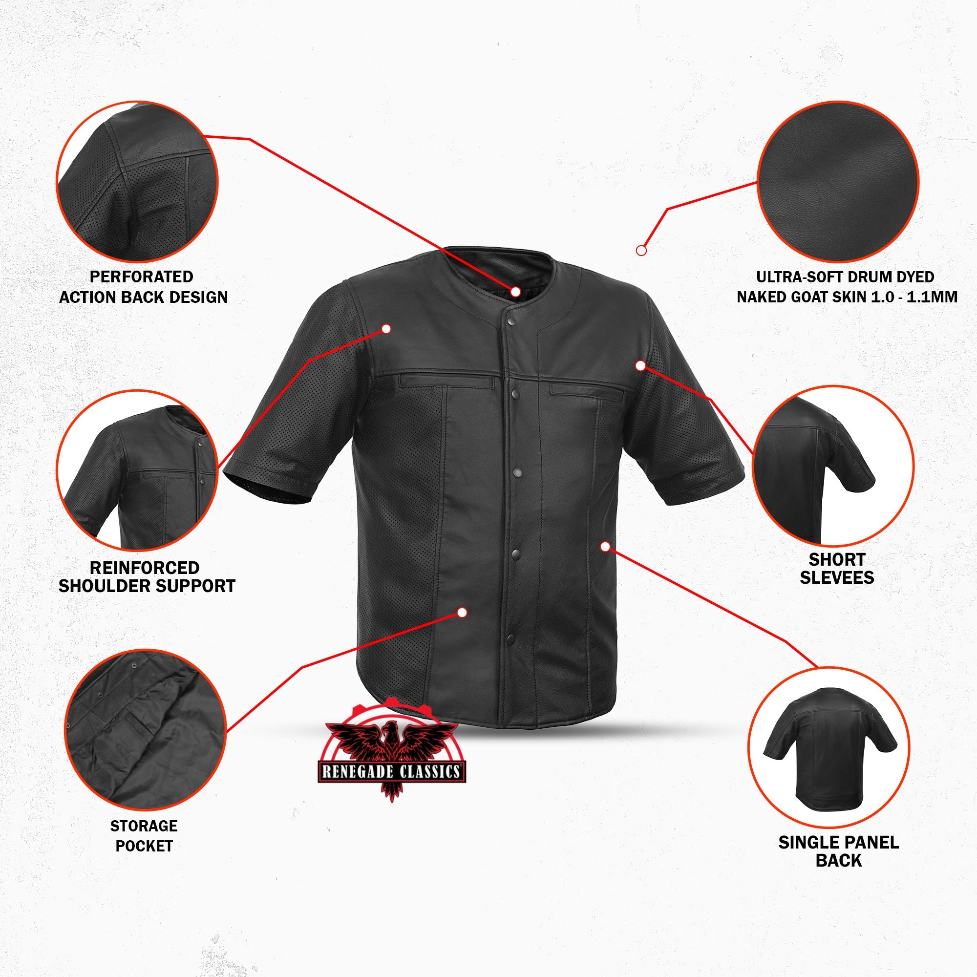 Men's  Leather Baseball Motorcycle Shirt - Black